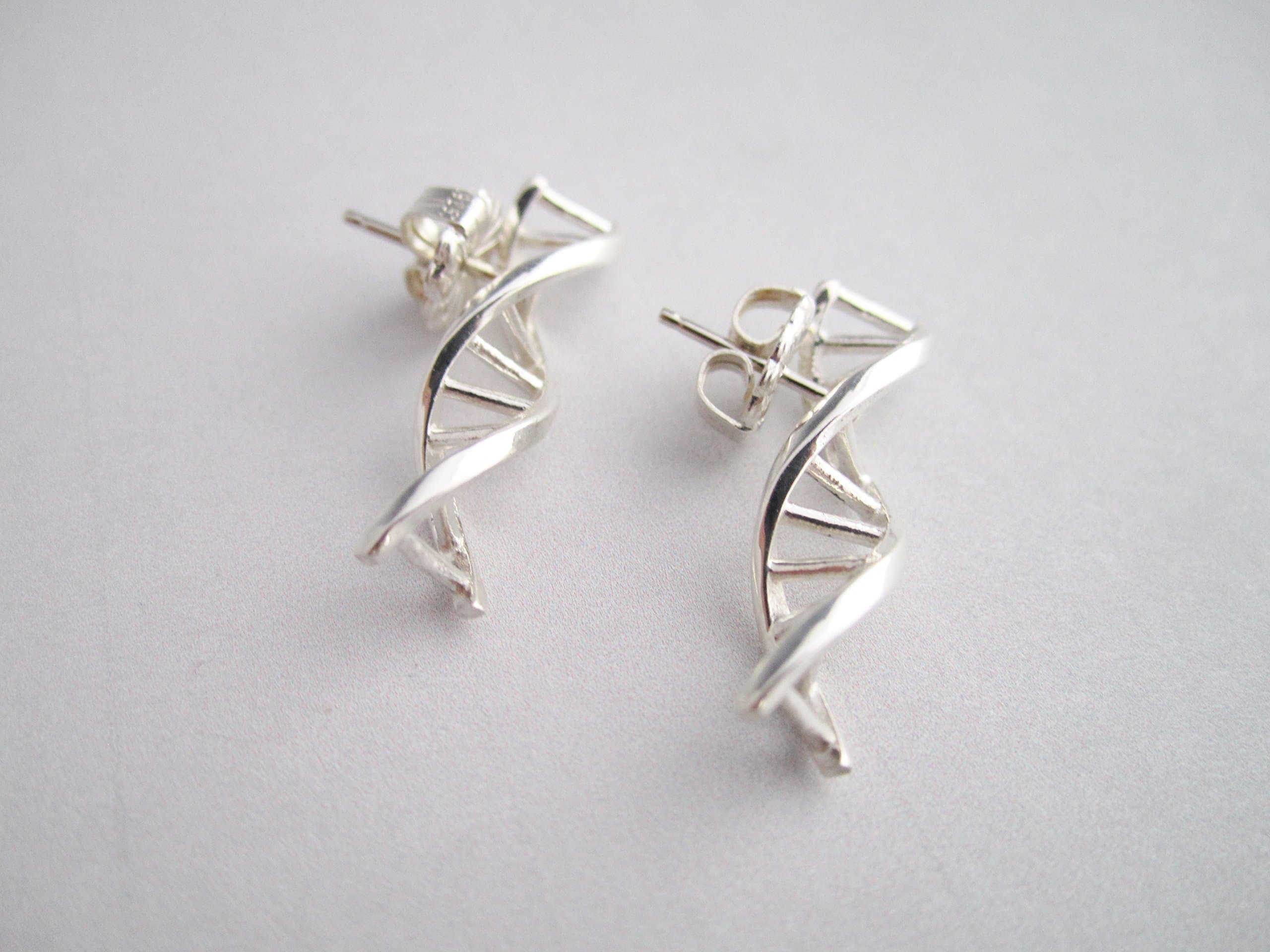 Dna Stud earrings Sterling silver White gold posts Sterling Silver Friction backs