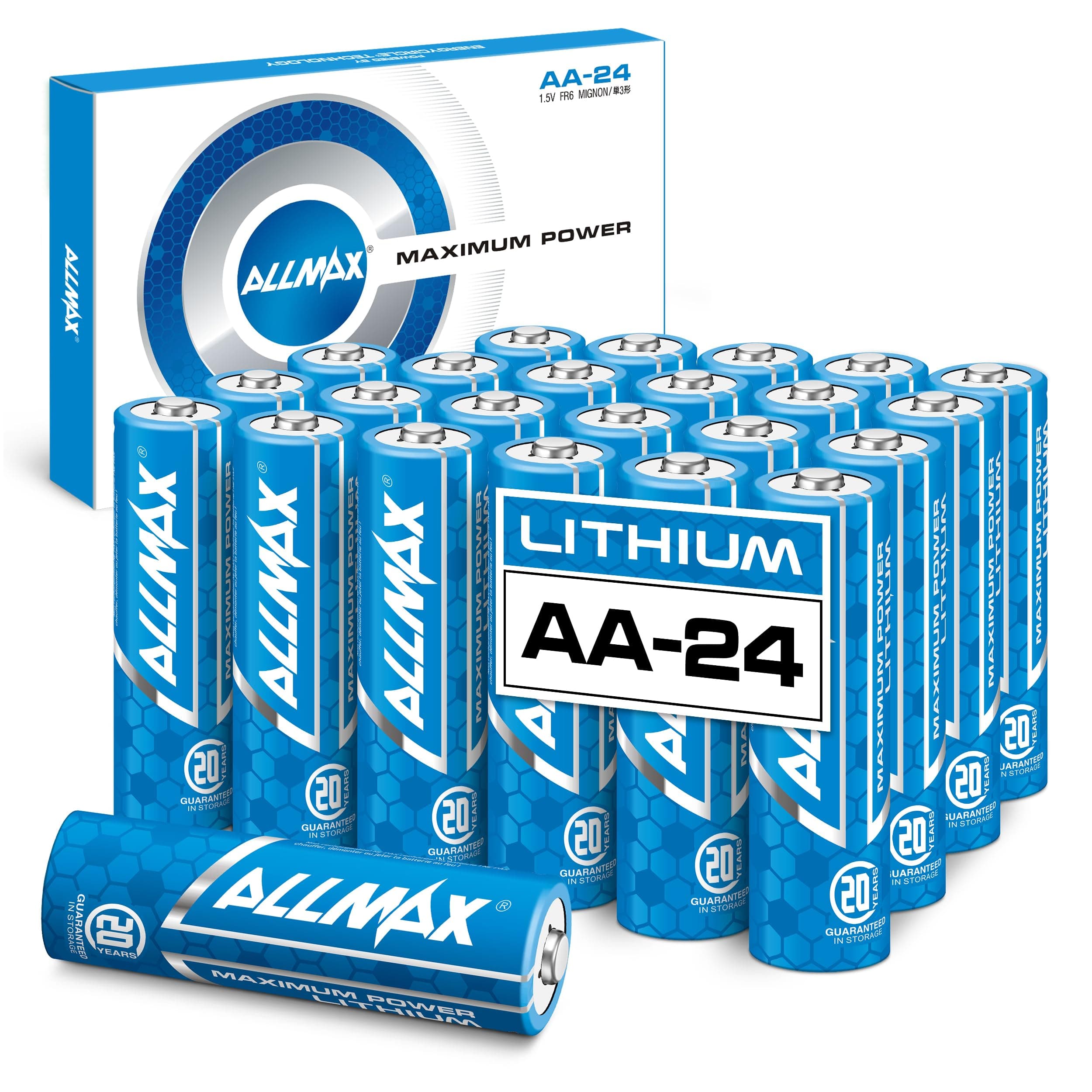 Allmax AA Maximum Power Lithium Batteries (24 Count) – Longest Lasting, Leakproof, 20-Year Shelf Life, Ultimate Performance, Perfect for Blink Security Cameras (1.5V)