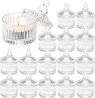 16 Piece Votive Candle Holders with Lids, Tealight Candle Holders in Bulk, Glass Small for Table Centerpiece, Wedding, Home Decor (2.68'' x 1.65'', Clear)