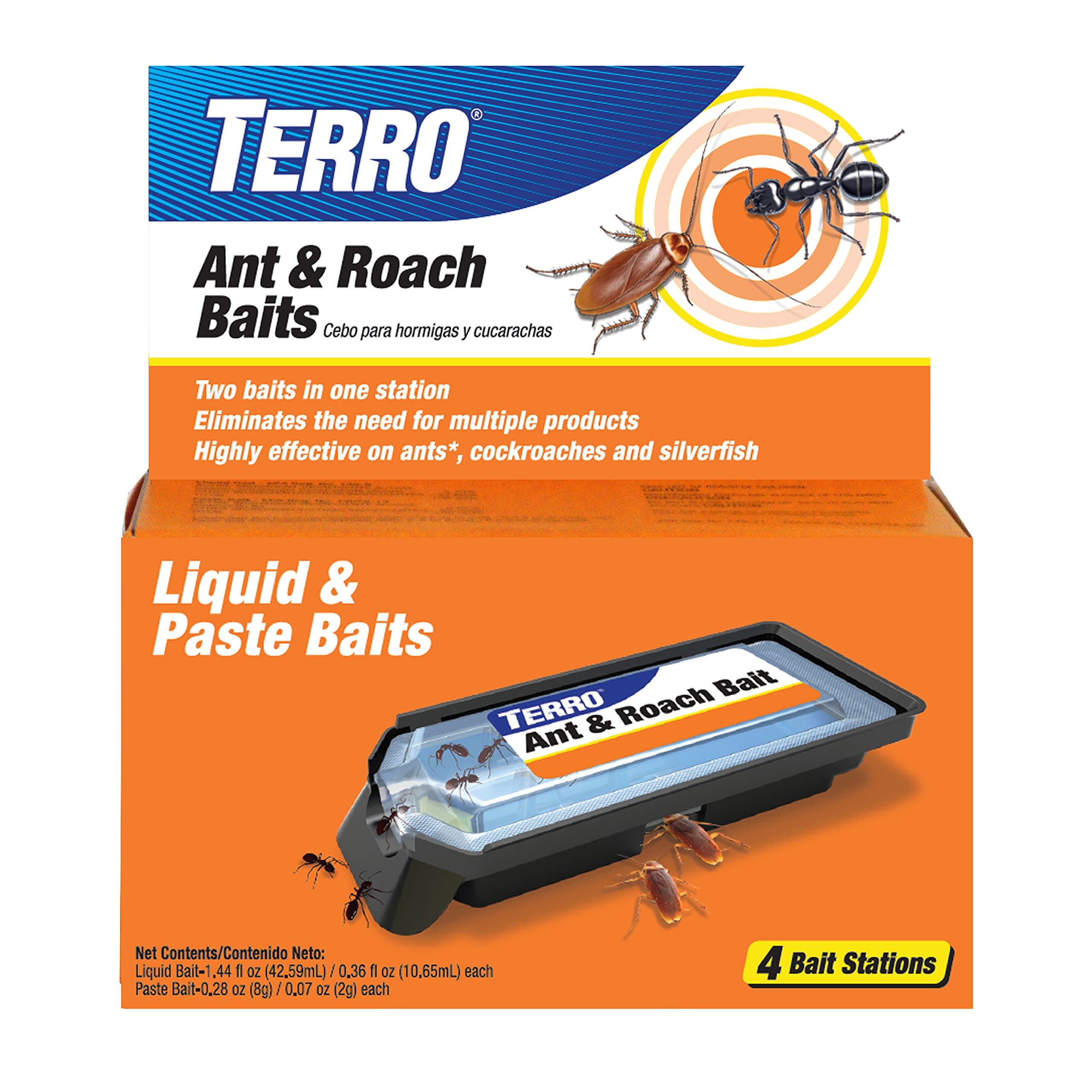 Ant & Roach Bait - Indoor Ant Killer and Roach Killer - 4 Bait Stations - Attracts and Kills Ants, Roaches, and Silverfish - T360