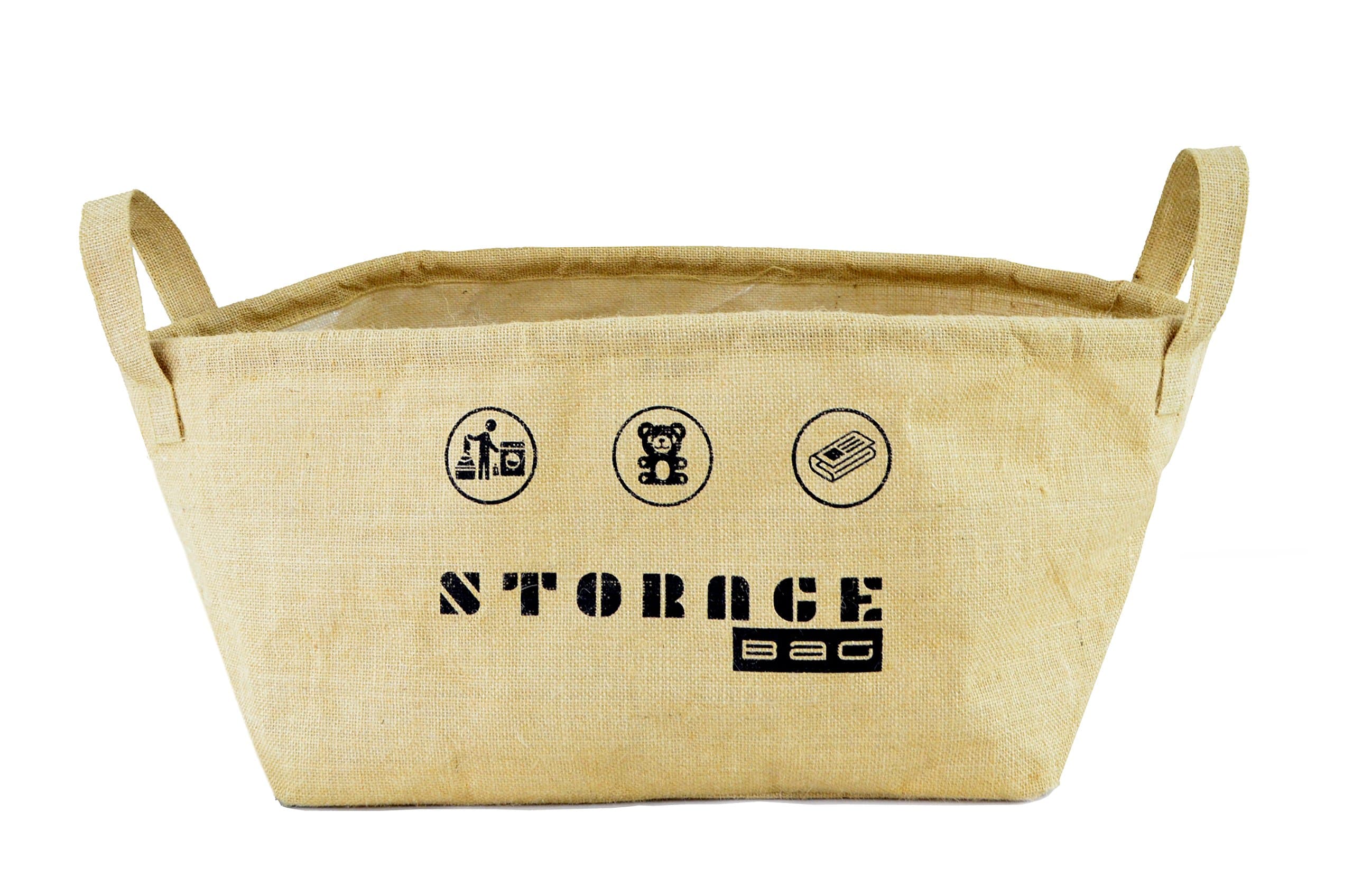 Dote Twine Multipurpose Jute Storage Basket with Handles (Off-White, 18x10x10cm)