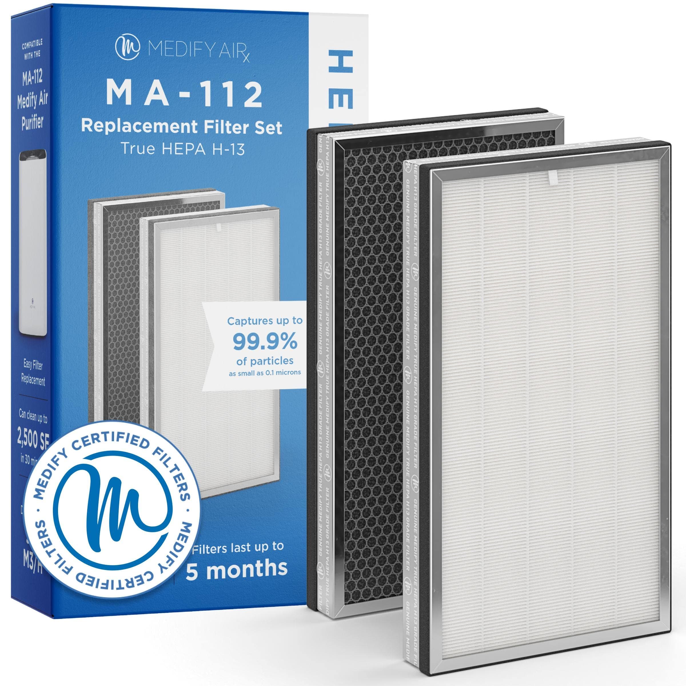 Medify Air MA-112 Genuine Replacement Filter | for Allergens, Wildfire Smoke, Dust, Odors, Pollen, Pet Dander | 3 in 1 with Pre-filter, H13 HEPA, and Activated Carbon | Removal to 0.1 Microns | 1-Pack