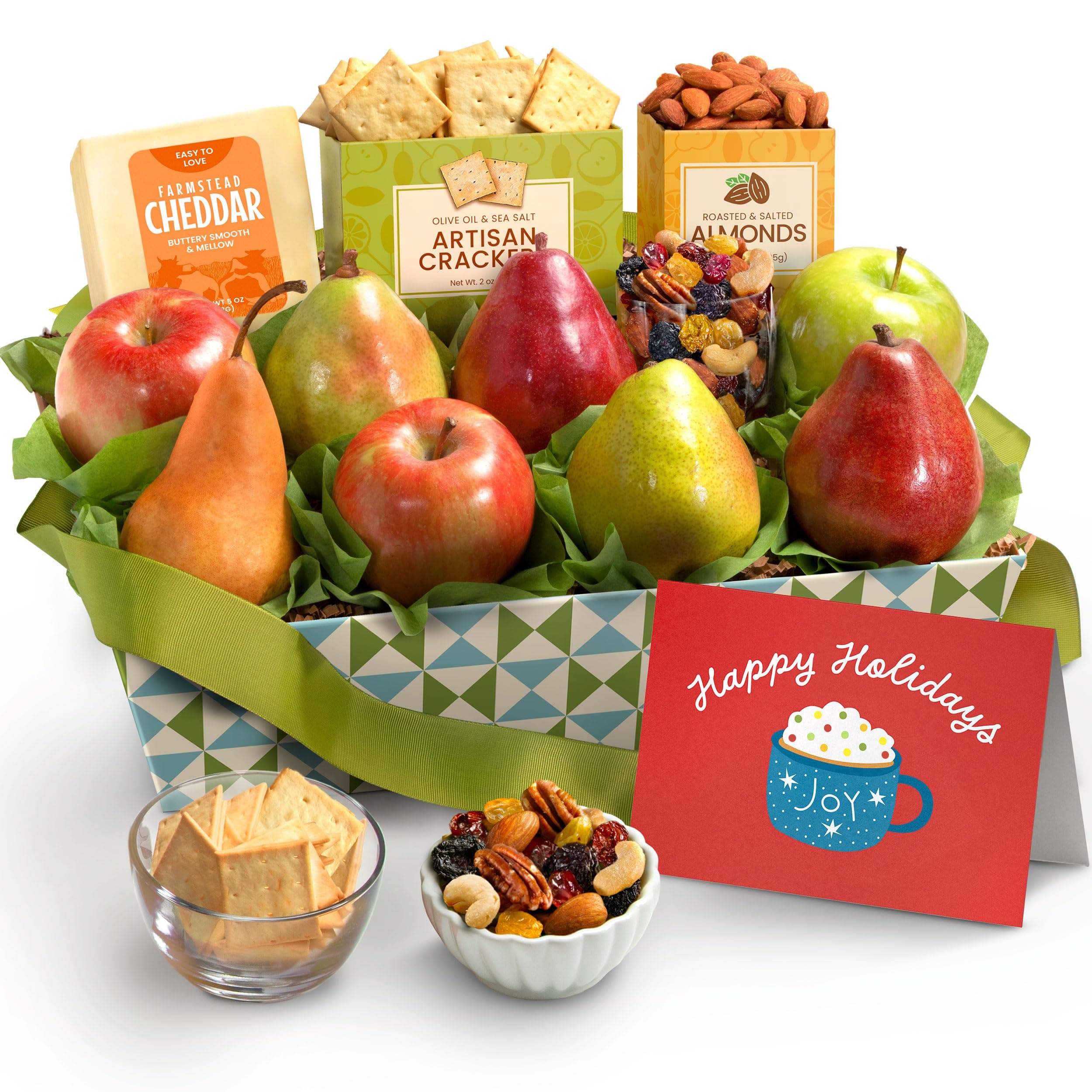 A Gift Inside Fruitfully Classic Happy Holidays Fresh Fruit Basket with Chees...