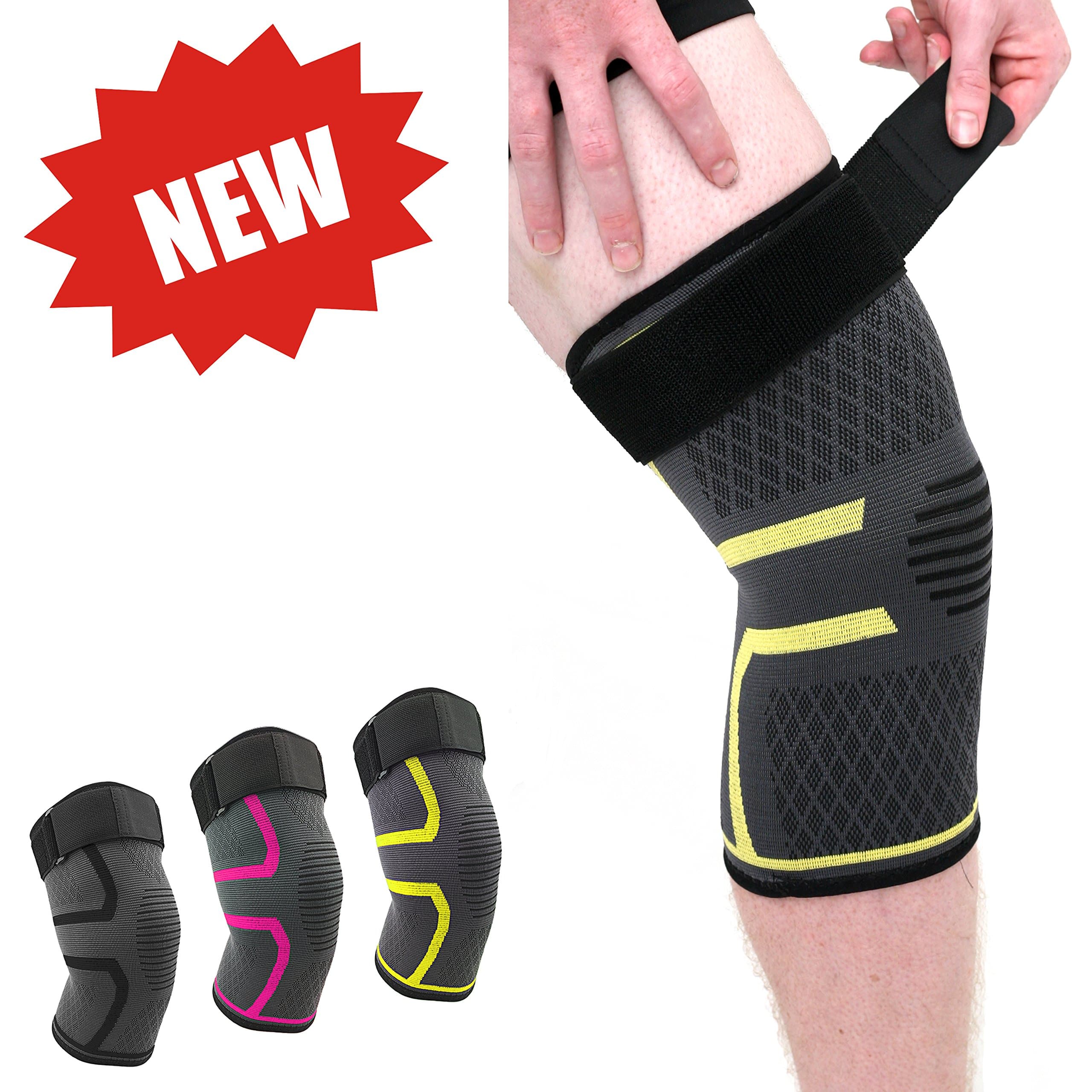 Knee Brace Compression Sleeve 1pcs 3D Nylon Knee Support Brace for Meniscus Tear, Arthritis, Pain Relief, Injury Recovery - Comfortable and Breathable Knee Sleeve for Running, Sports (Yellow, Medium)