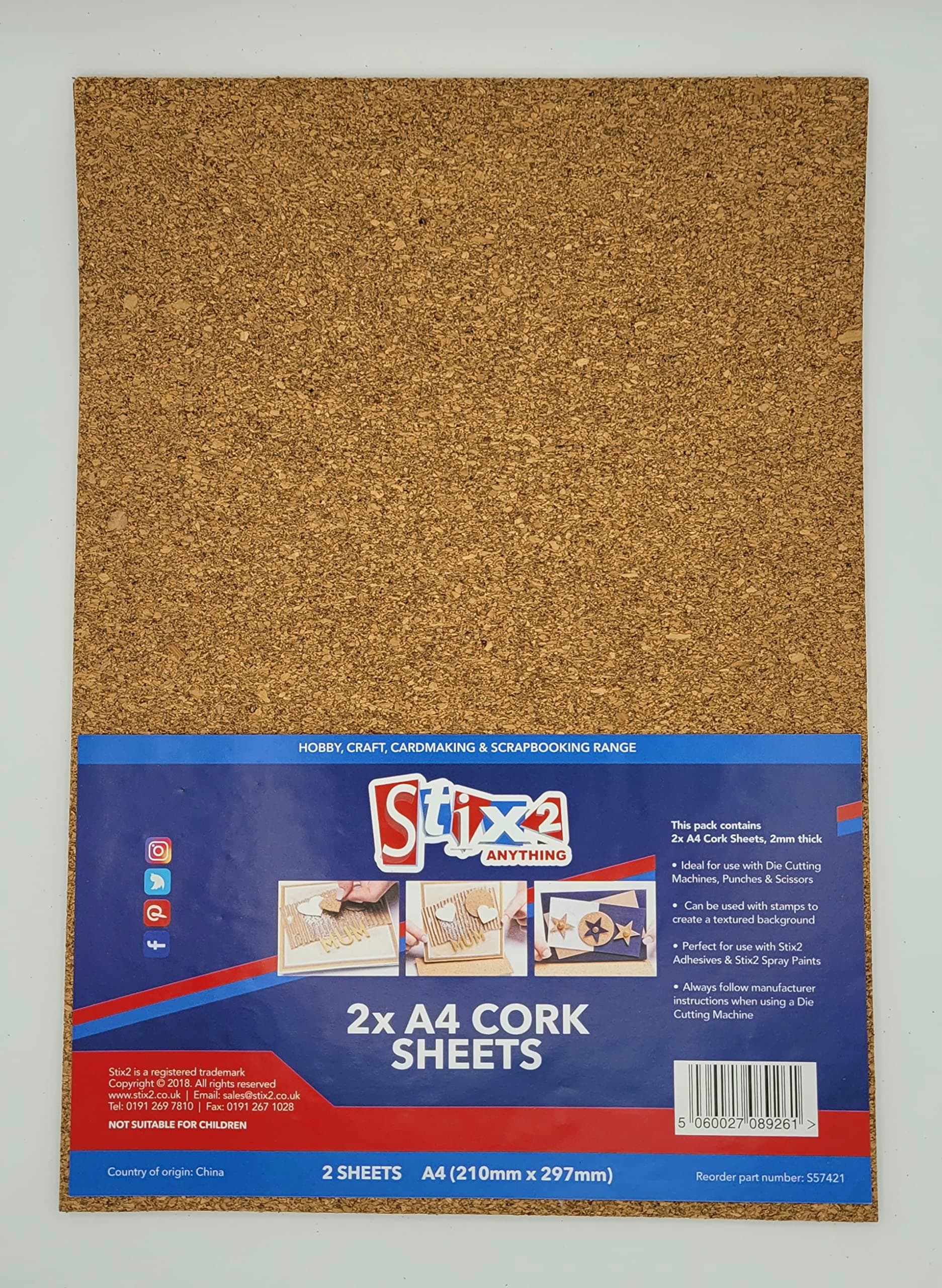 2 A4 2mm Craft Cork Sheet Textured Card Craft Making Crafting Die Cutting S57421