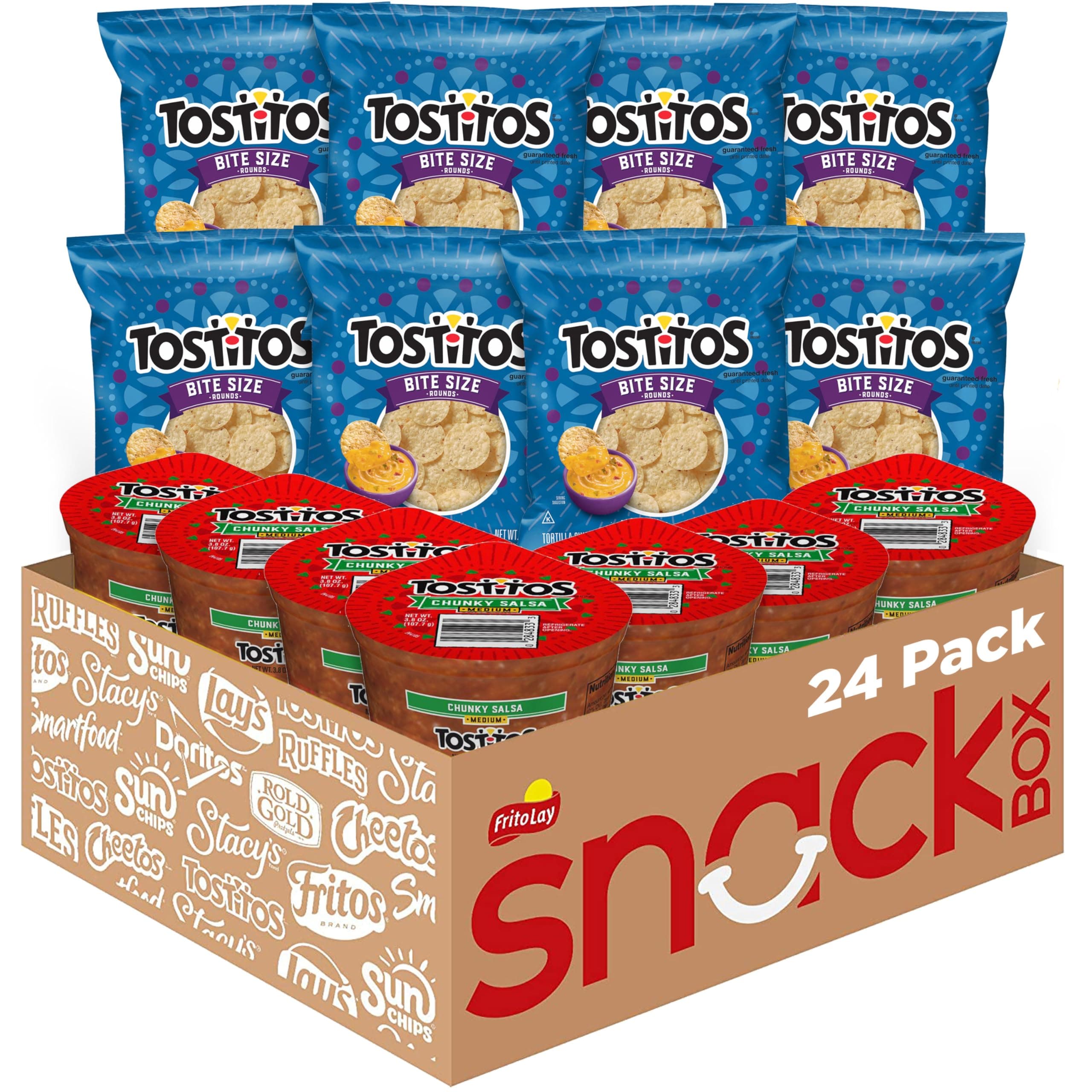 Tostitos Bitesize Rounds Chips and Salsa Dip Cups Variety Pack, (Pack of 24)