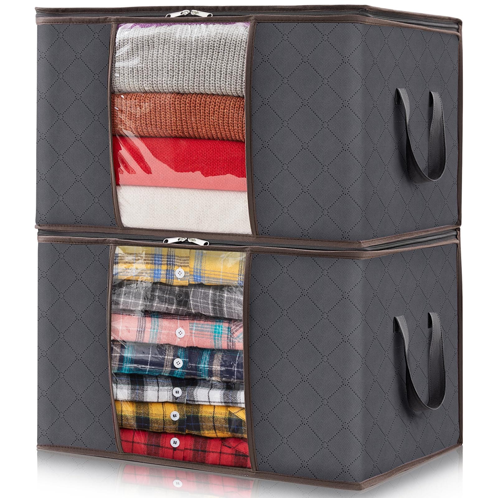 Lifewit 2 Pack Clothes Storage Bags, Foldable Storage Box Moving Bags Wardrobe Storage Organiser Packing Boxes for Moving House with Clear Window for Clothing Bedding Blankets, Grey