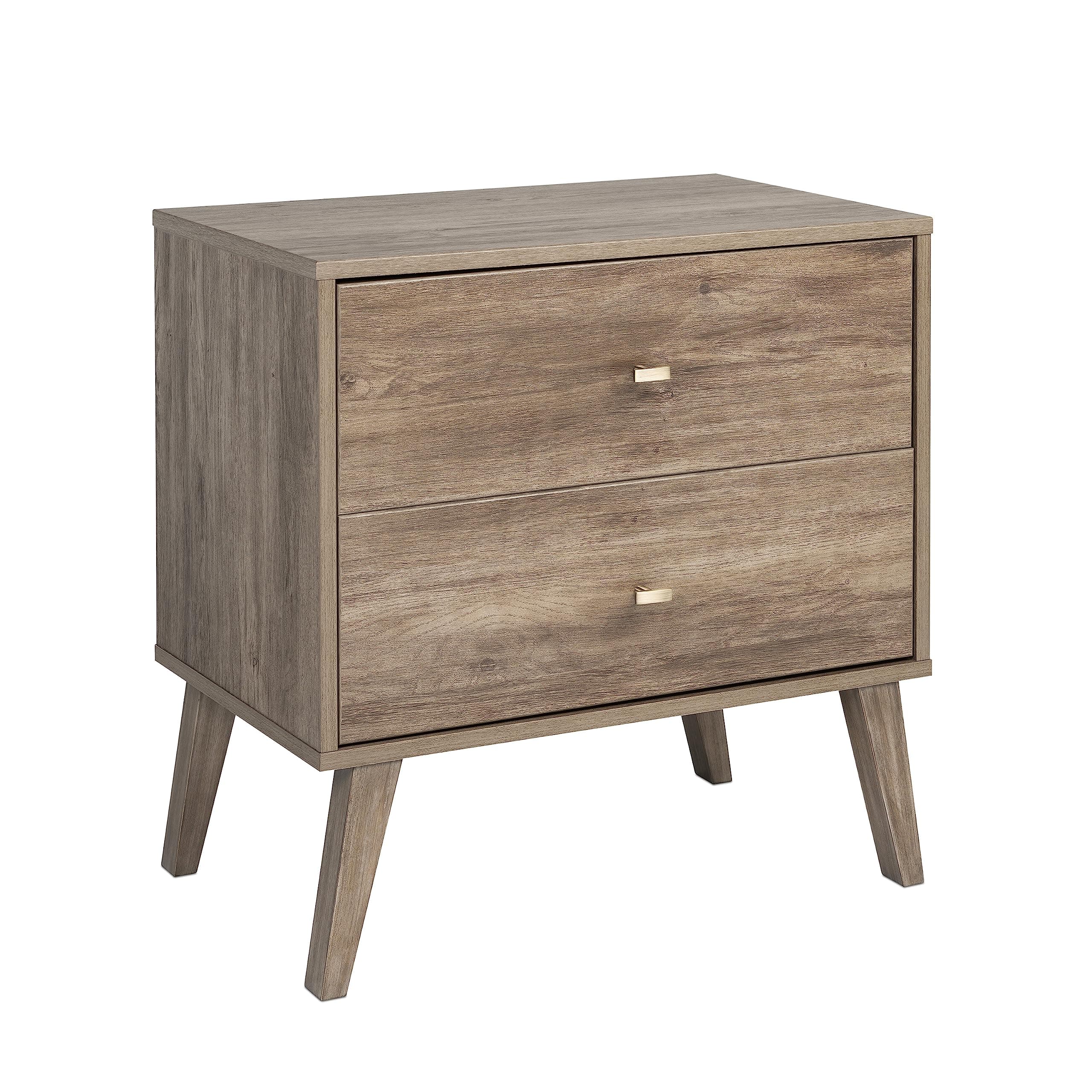 Prepac Milo Mid-Century Modern 2 Drawer Nightstand, Bedside Table, Contemporary Bedroom Furniture, 16"D x 25"W x 25"H, Drifted Gray