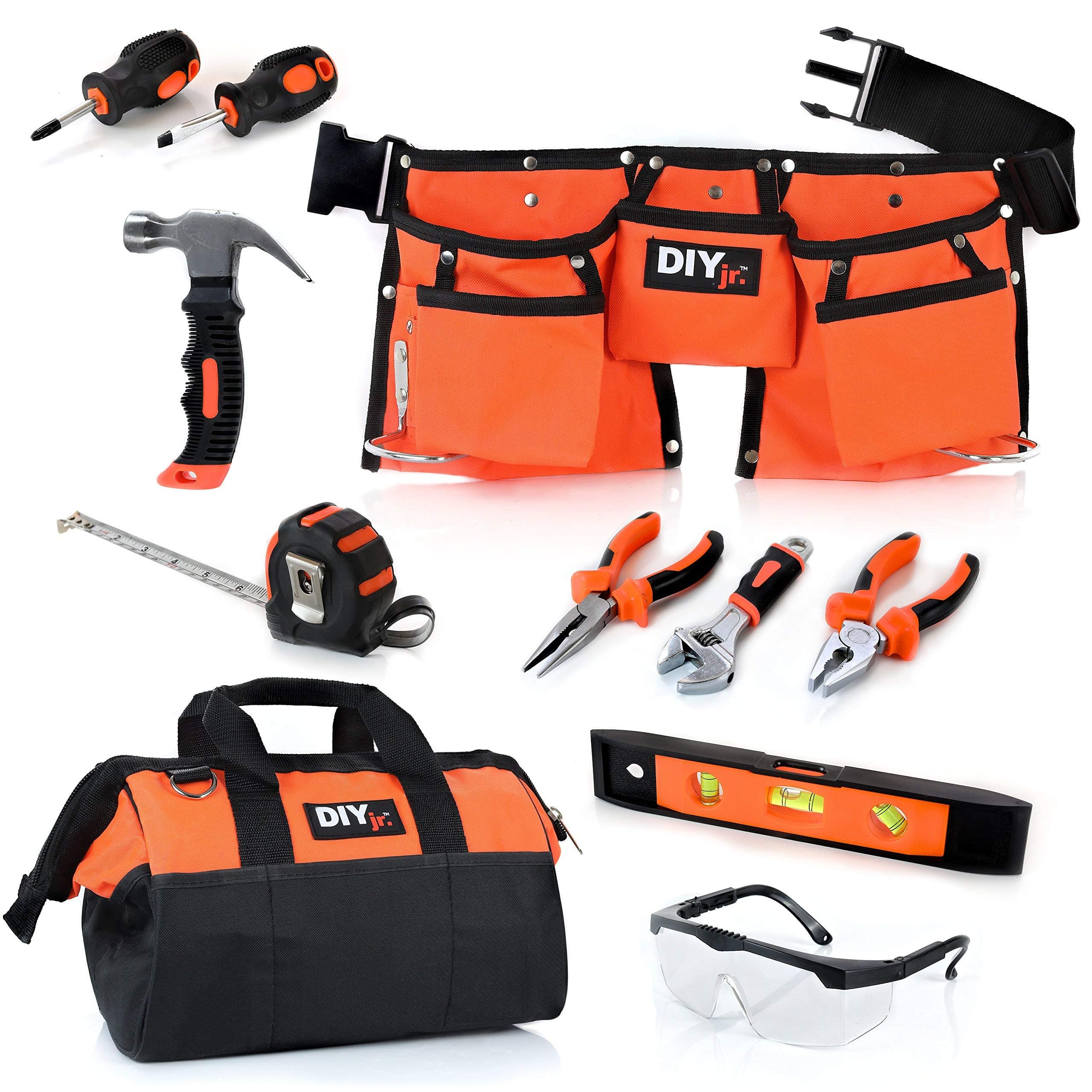 My First Tool Set by DIYjr - Real Tool Set for Kids Steel Forged Tools for Children Kids Toolbelt Child-sized Tools Tool Bag for Kids Real Tools for Boys Tool Set for Girls Tools for Small Hands