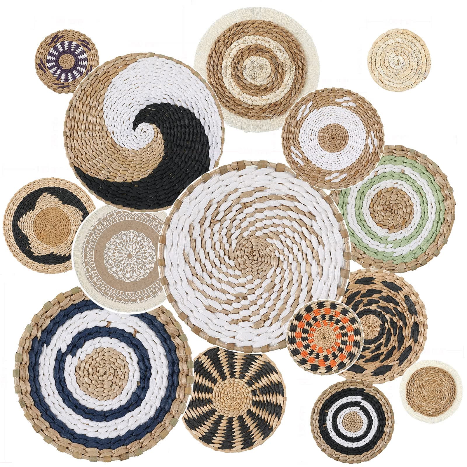 15 Pcs Boho Basket Wall Decor Round Boho Wall Decals Modern Wall Stickers Peel and Stick Wall Bohemian Decor Rustic Removable Boho Wallpaper Art for Home Office Living Room Bedroom (Boho)