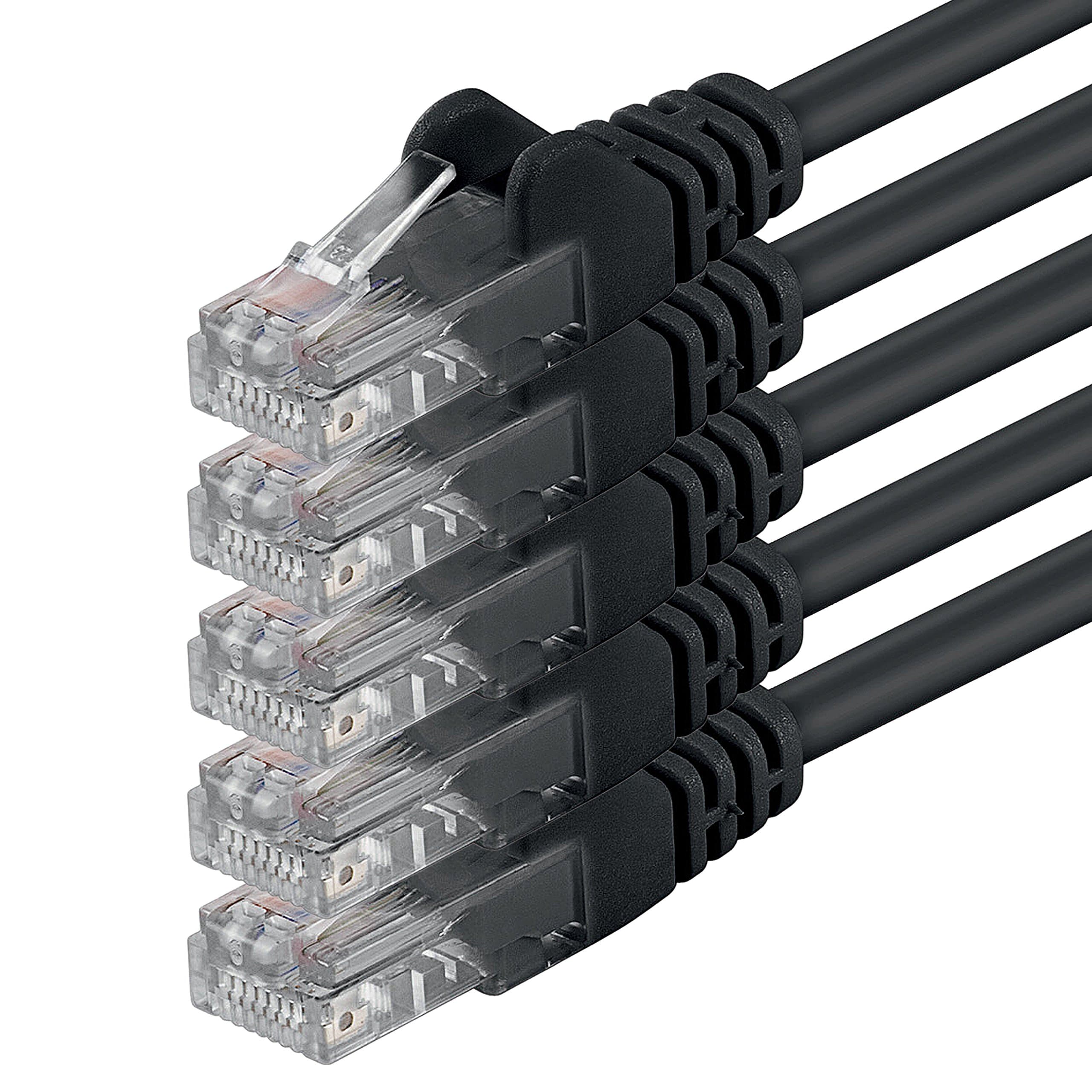 1aTTack.de 1m - black - 5 pieces - (PACK) - CAT.6 CAT6 Ethernet LAN network cable 1000 Mbit/s patch cable