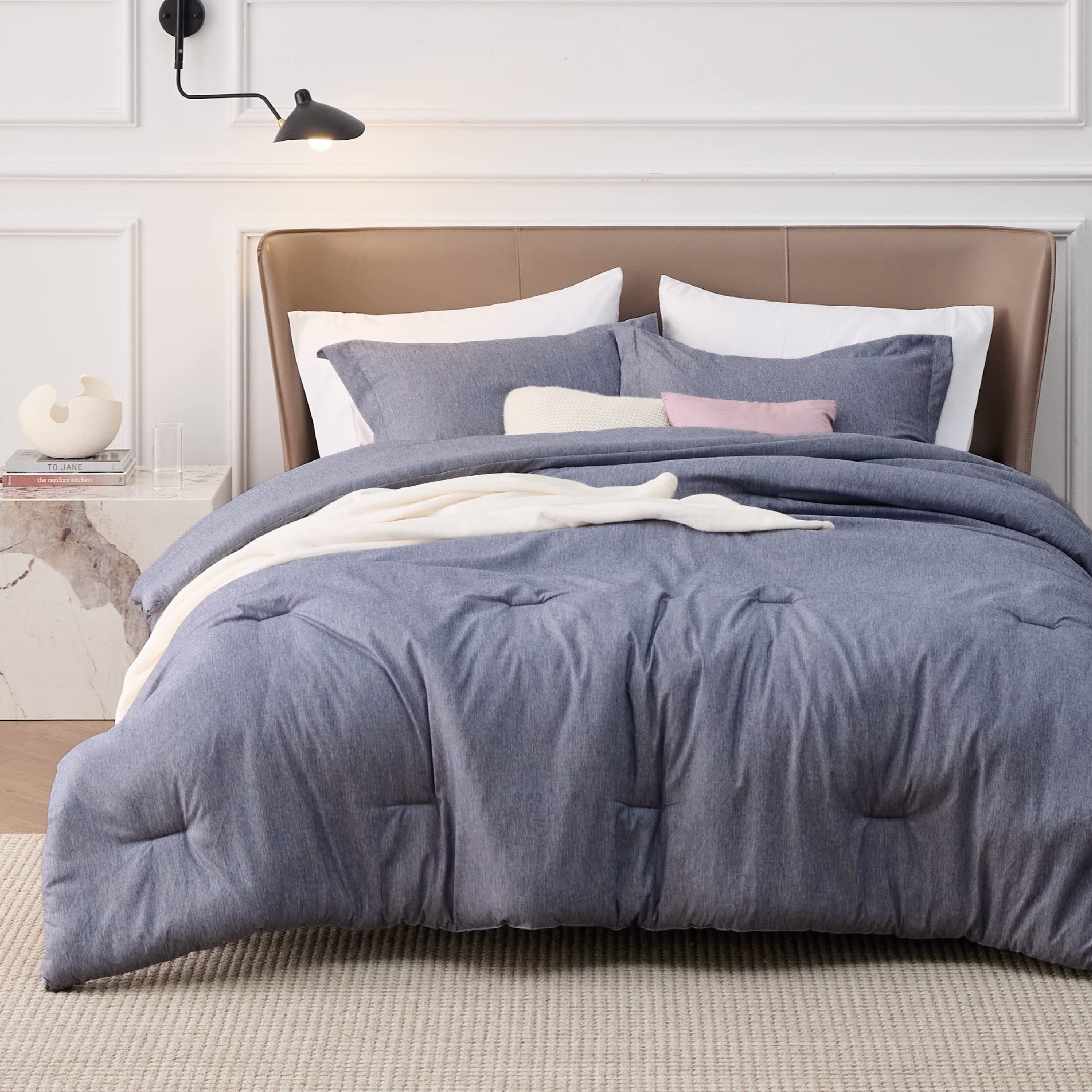 Bedsure Queen Comforter Set - Denim Grey Comforter Queen Size, Soft Bedding for All Seasons, Cationic Dyed Bedding Set, 3 Pieces, 1 Comforter (90"x90") and 2 Pillow Shams (20"x26"+2")