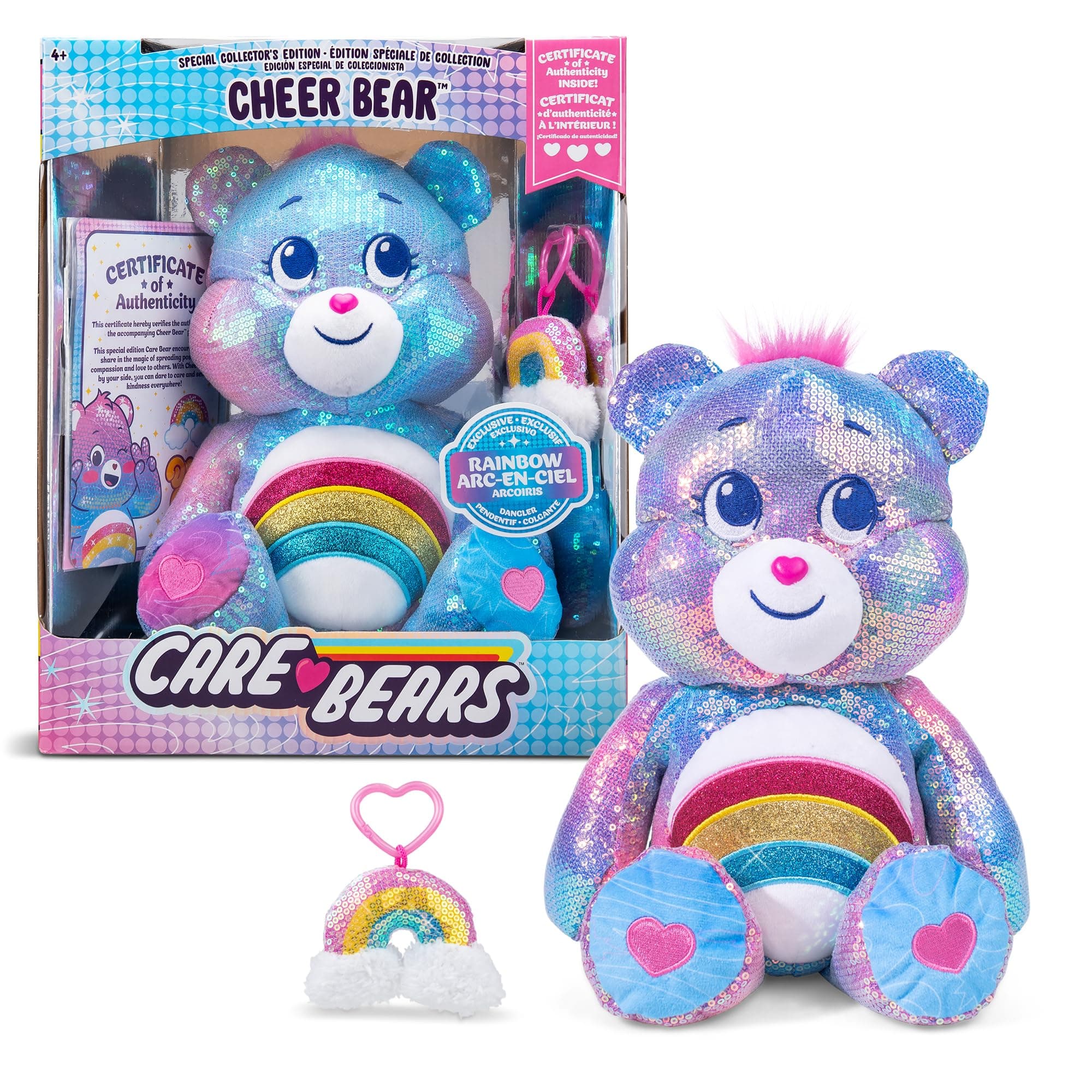 14" Medium Sequin Plush with Dangler - Cheer Bear - Soft Huggable Material! Special Collector's Edition, Amazon Exclusive