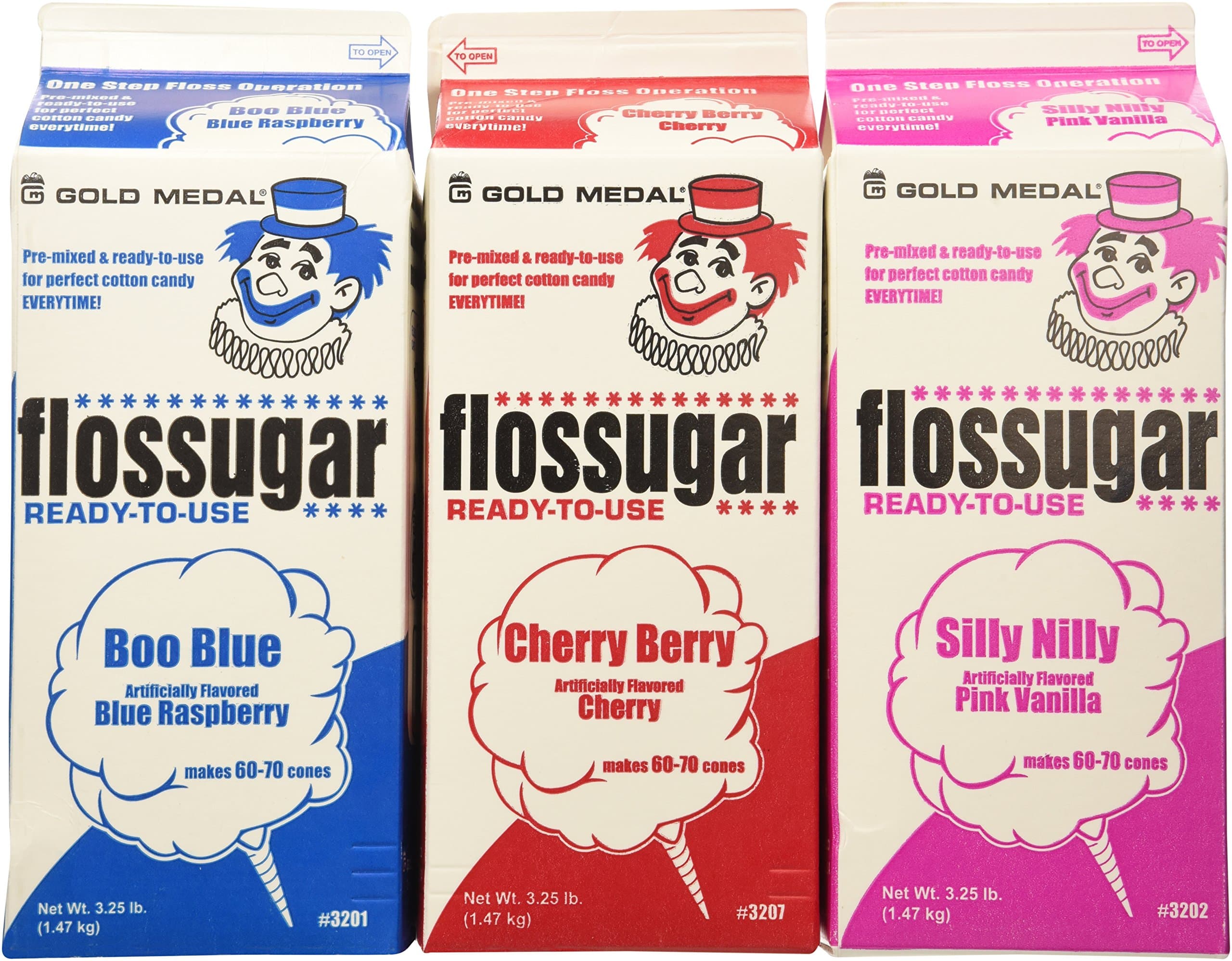 Cotton Candy Floss Sugar-Blue Raspberry, Pink Vanilla & Cherry- 3.25 lbs. (3 pack)