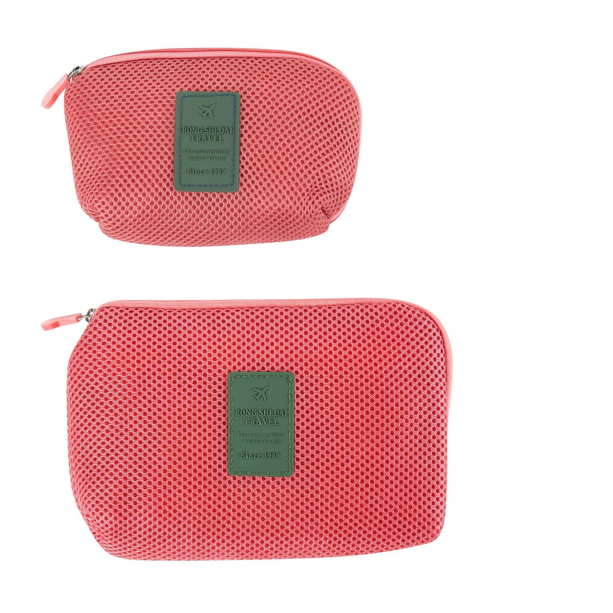 Accessories Bag as Makeup Bag Electronics Organizer Medicines Pouch Shockproof Nylon Fabric Travel Organizer Bag for Toiletries Trip Gadgets Organizer Pouch Set of 2 by Keeact (Baby Pink)