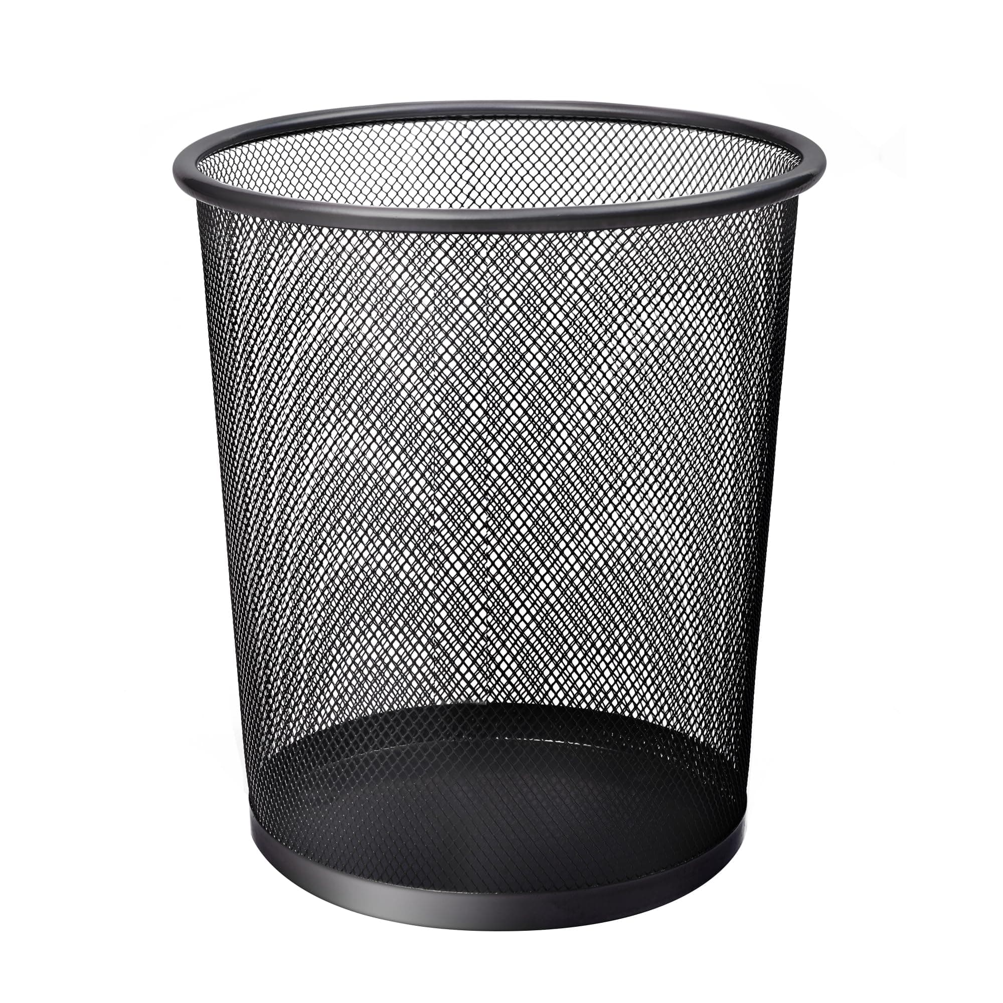 Round Trash Can Bin - 1 Pack Black Non-slip Mesh Bins | Waste Paper Bin | Sturdy Metal Bin Indoor Waste Bin for Home, Bedroom, Office, Bathroom, Living Room, Kitchen