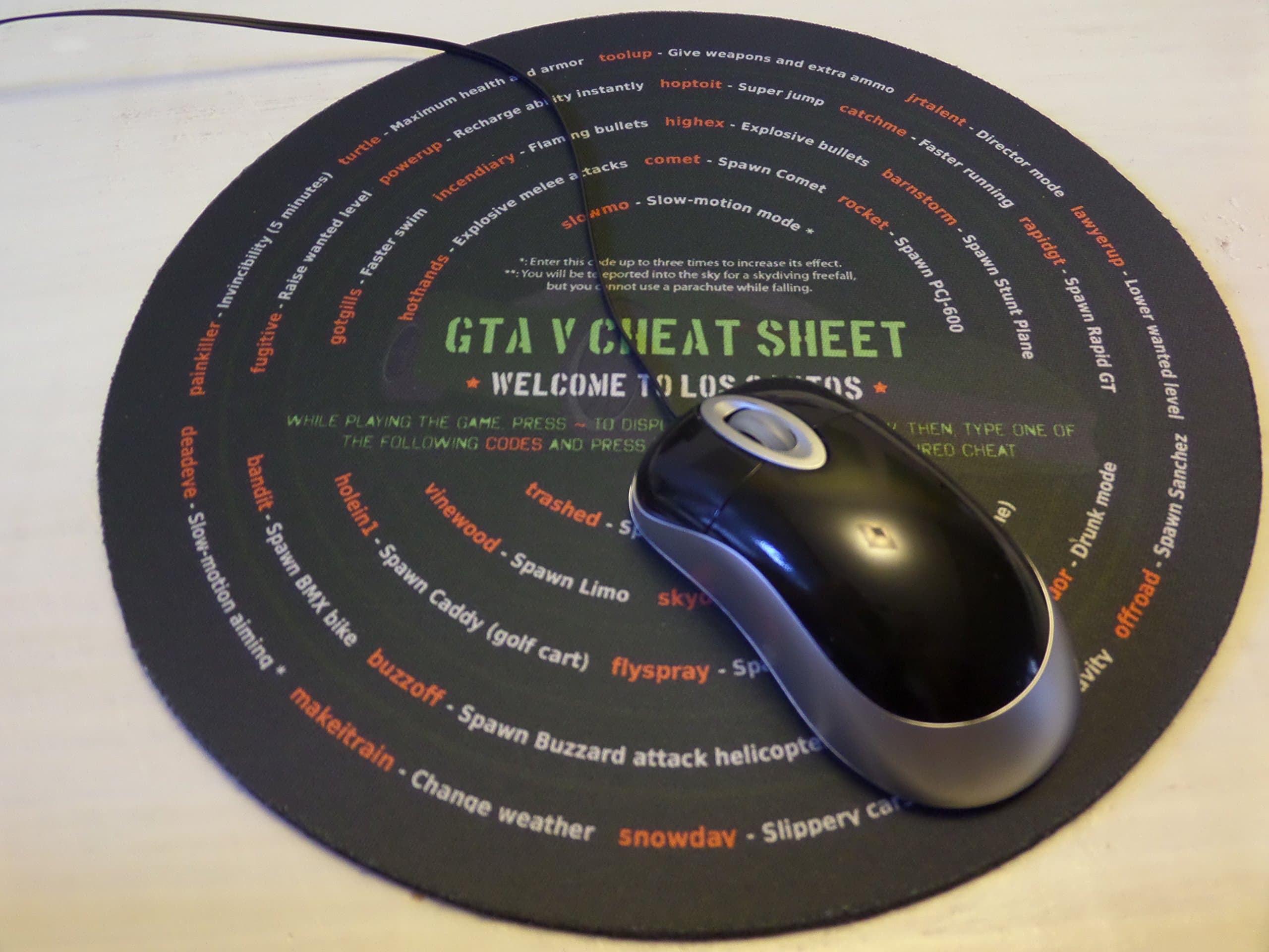 GTA 5 Mouse Pad with All the game's Cheats & Codes For PC - Enjoy Playing Grand Theft Auto even more with the game's cheats in front of you while you play GTA San Andres