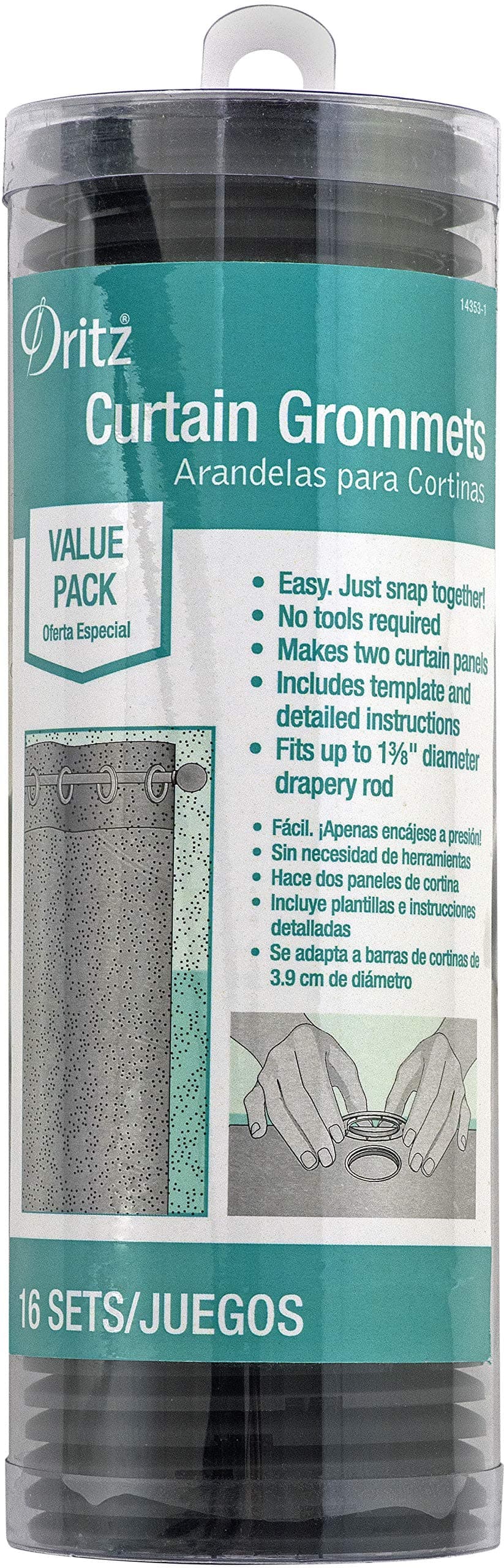 Dritz Curtain Grommets, 1-9/16", Matte Black