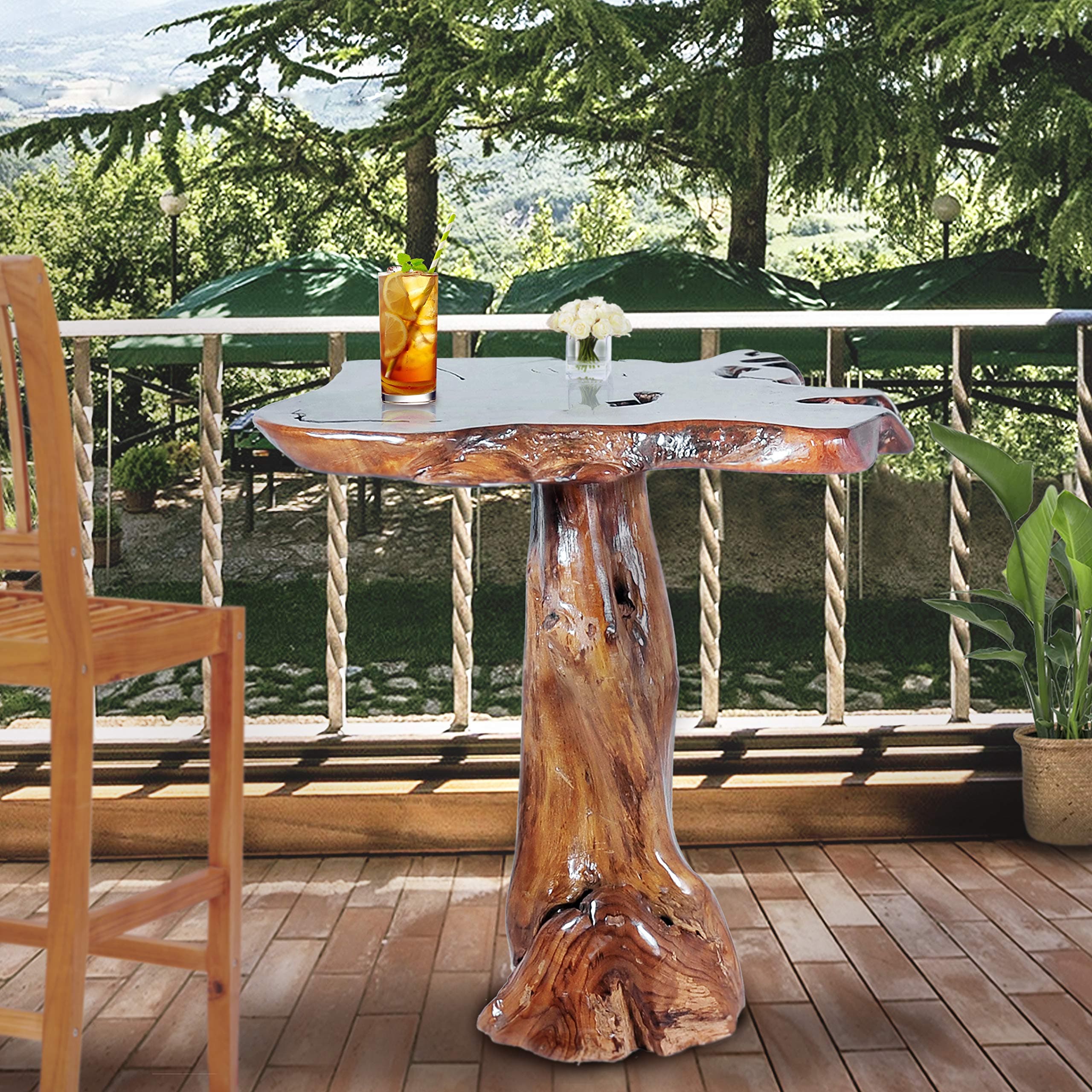 CHIC TEAK Genuine Teak Wood Slab Bar Table, Rustic and Unique, Made from Solid A-Grade Teak Wood