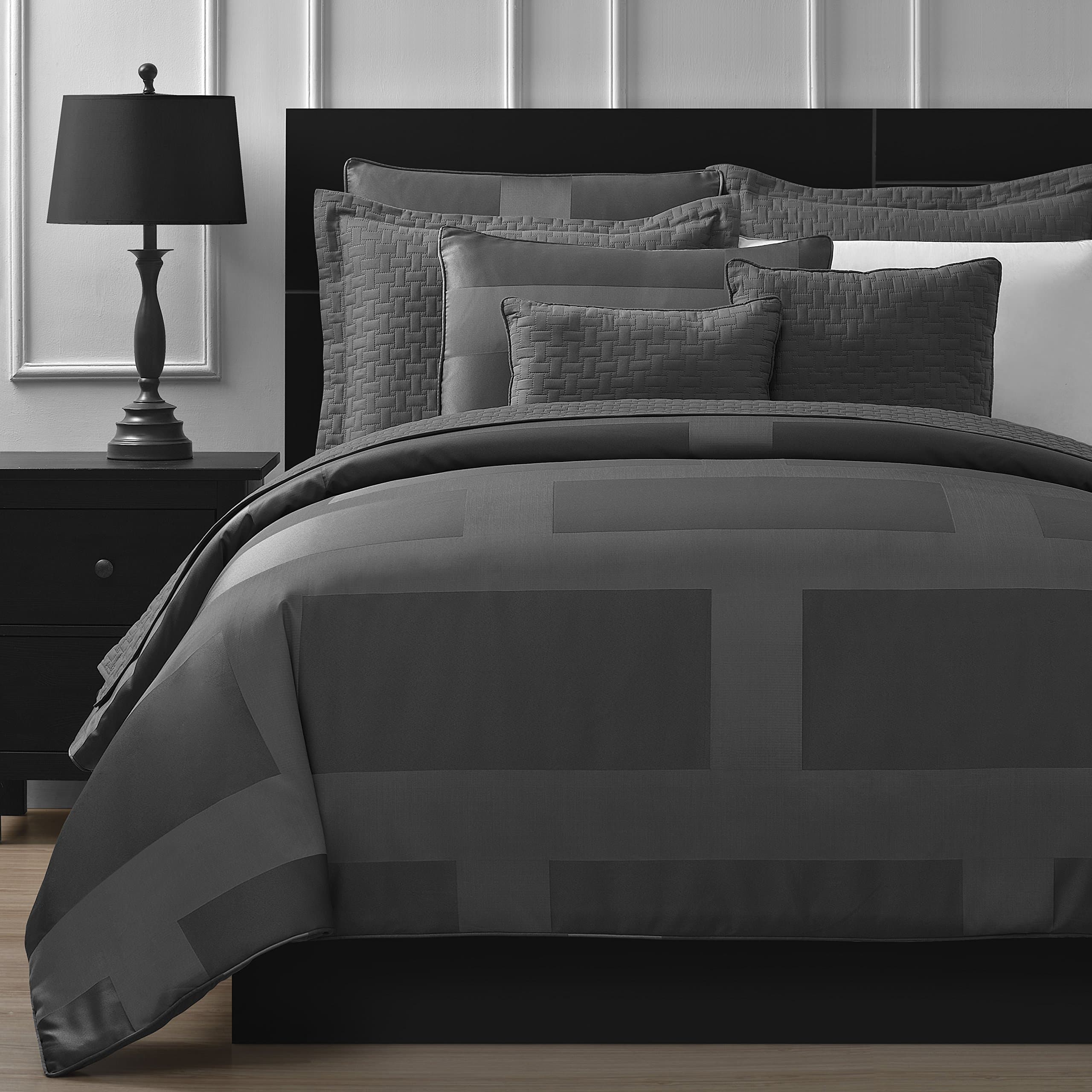 Comfy Bedding Frame Jacquard Microfiber Queen 5-piece Comforter Set, Gray