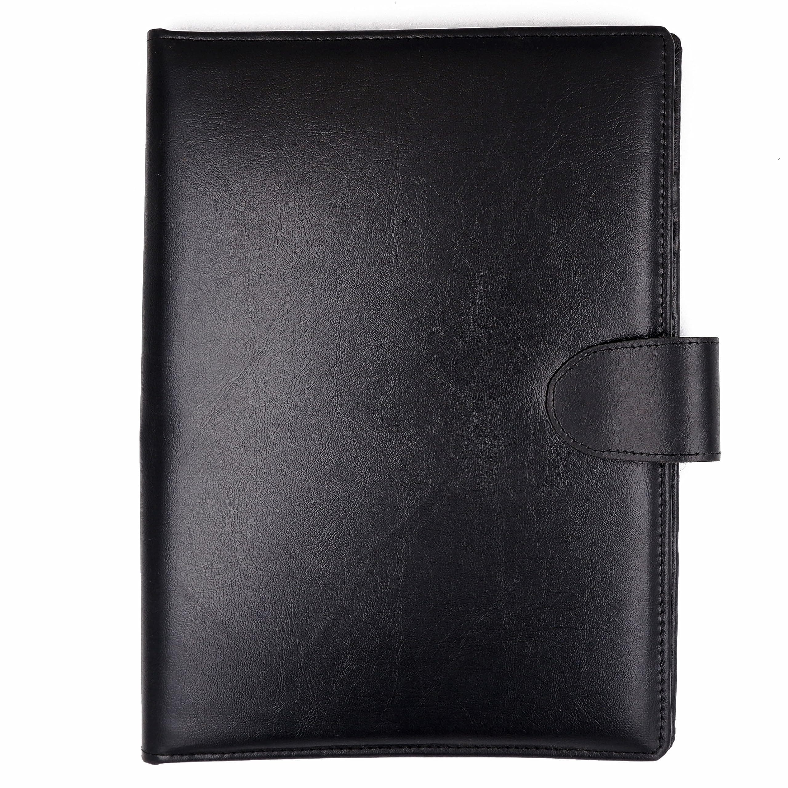 Asraw Professional PU Leather Multipurpose Magnetic Button Lock Conference File Folder Certificate Organiser for Meetings, Conferences, Seminars, Presentations, Interview Portfolio (Deep Black)