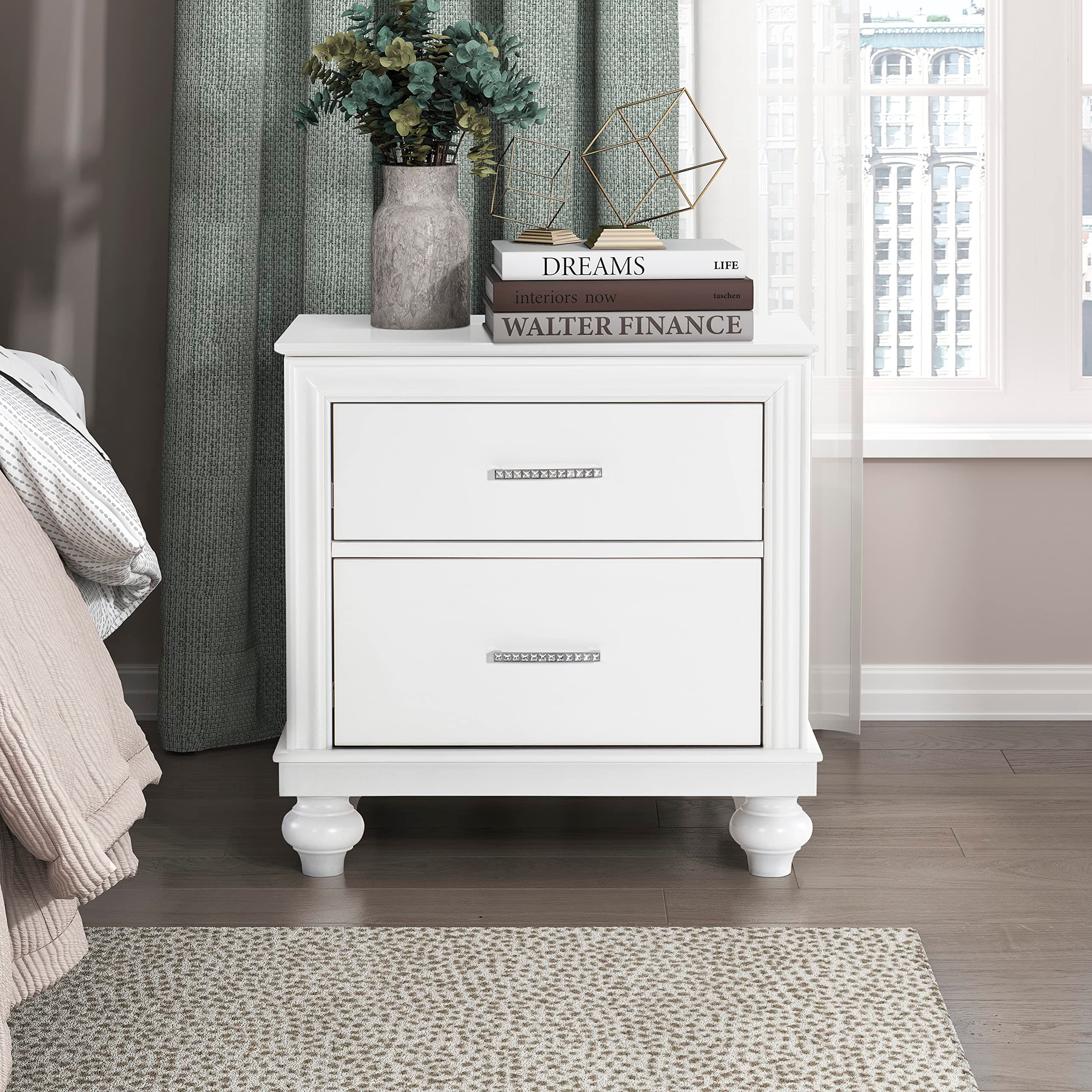 LEXICONCagnat 2-Drawer Side Table Nightstand, White