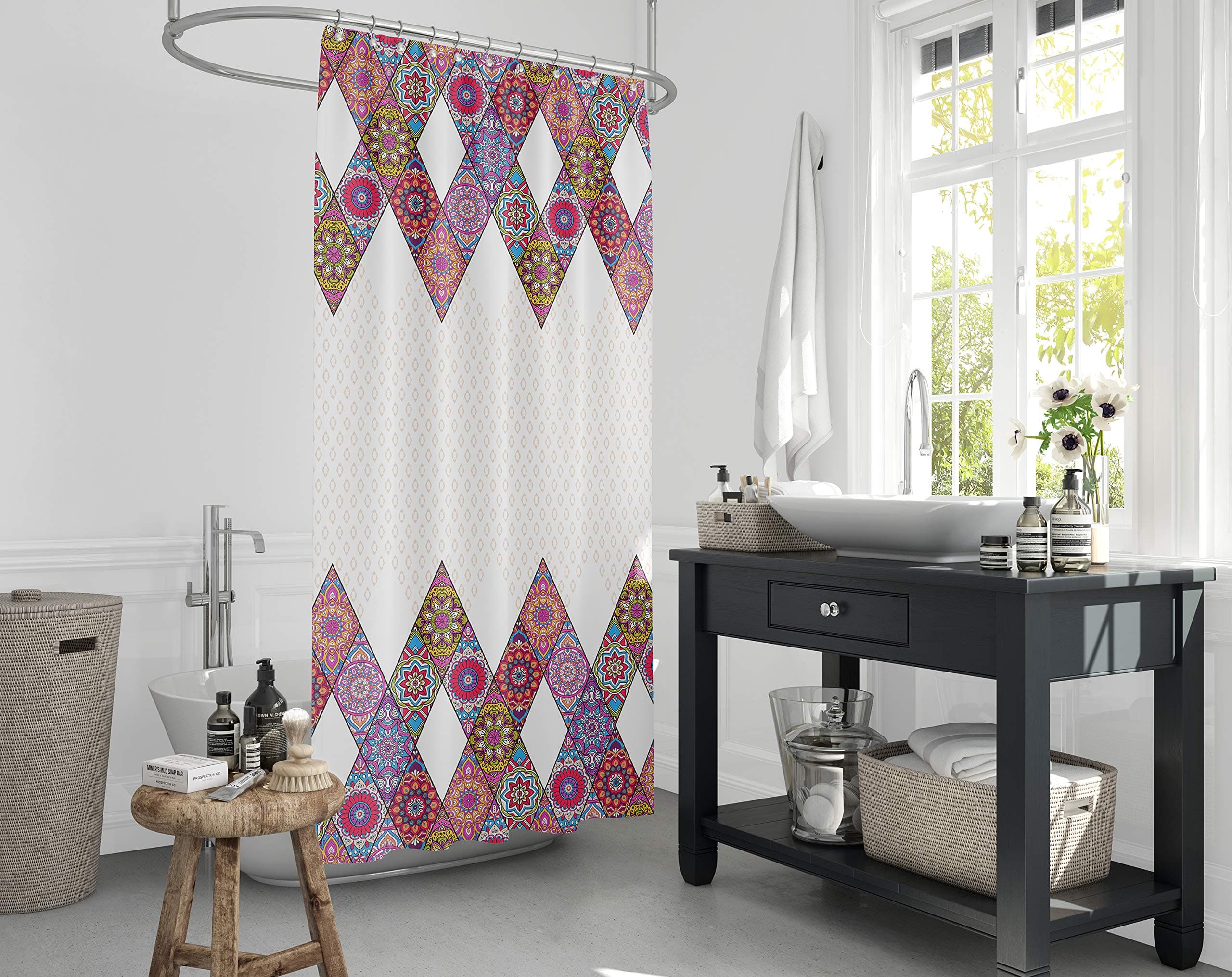 Tropik HomeQuality Extra Long, Extra Wide Fabric Shower Curtain - Patchwork (240X200CM)