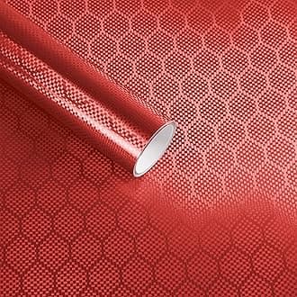 Lypumso Honeycomb Carbon Fiber Vinyl Wrap, Hex Pattern Vinyl Car Wrap with Air Release Technology, Self-Adhesive DIY Auto Exterior Interior Decor Film Sticker (Red, 1ft x 5ft)