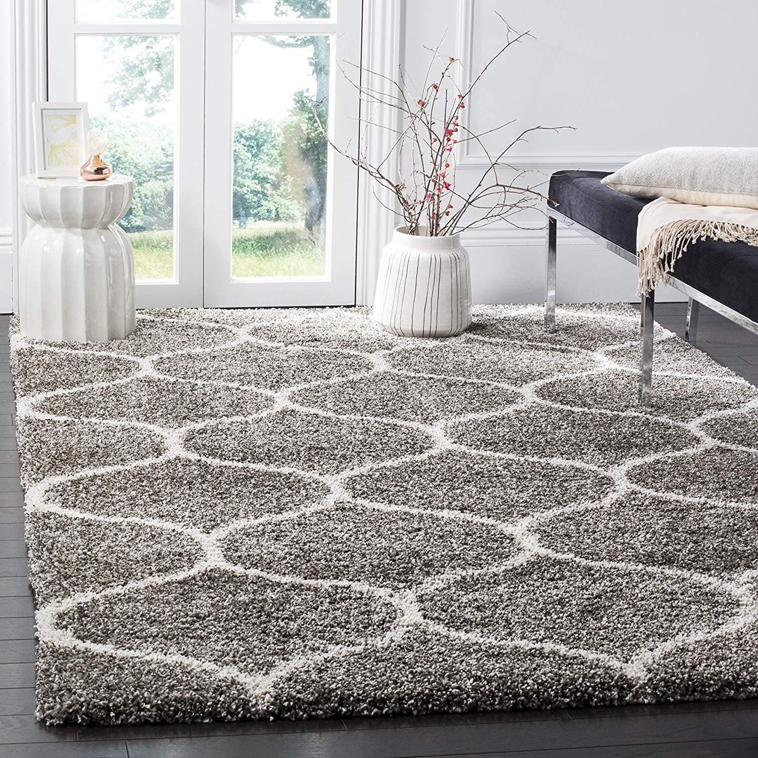 Carpetify Modern Plush Area Rectangular Rug For Bedroom Living Room Home Decor (3X5 Feet, Grey|Ivory)