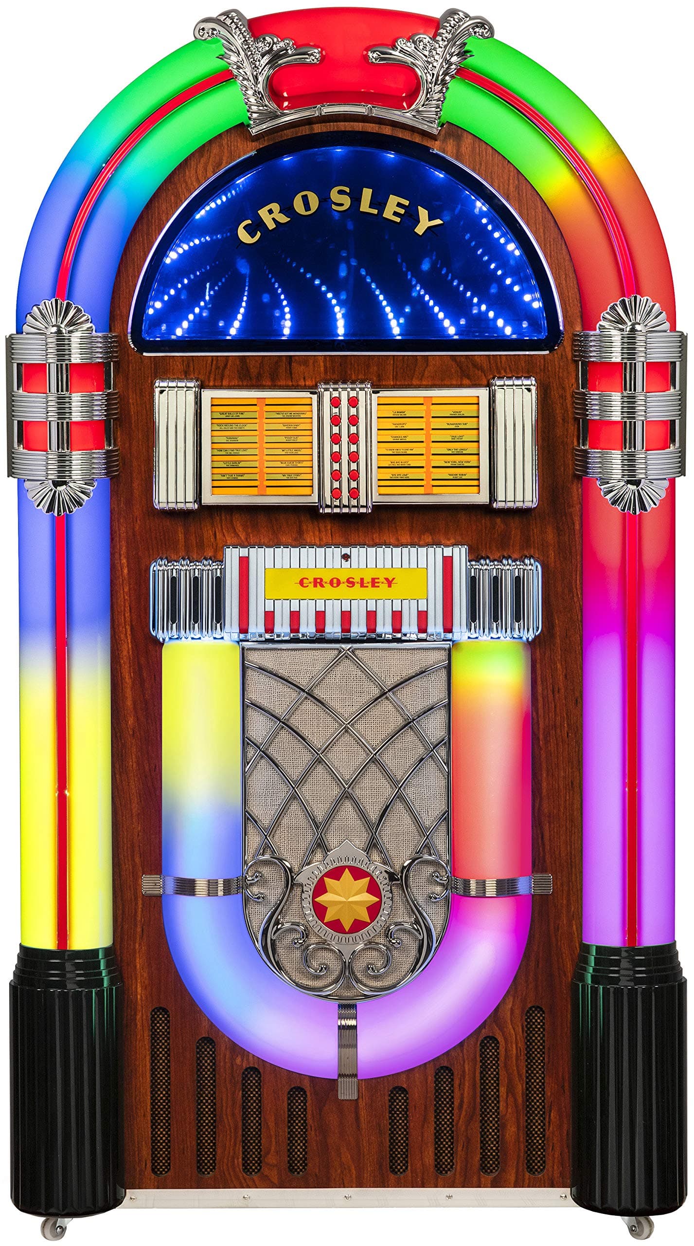 Crosley CR1215A-WA Full Size Digital Bluetooth Jukebox with CD, AM/FM Radio and Color Changing LED Lights, Walnut