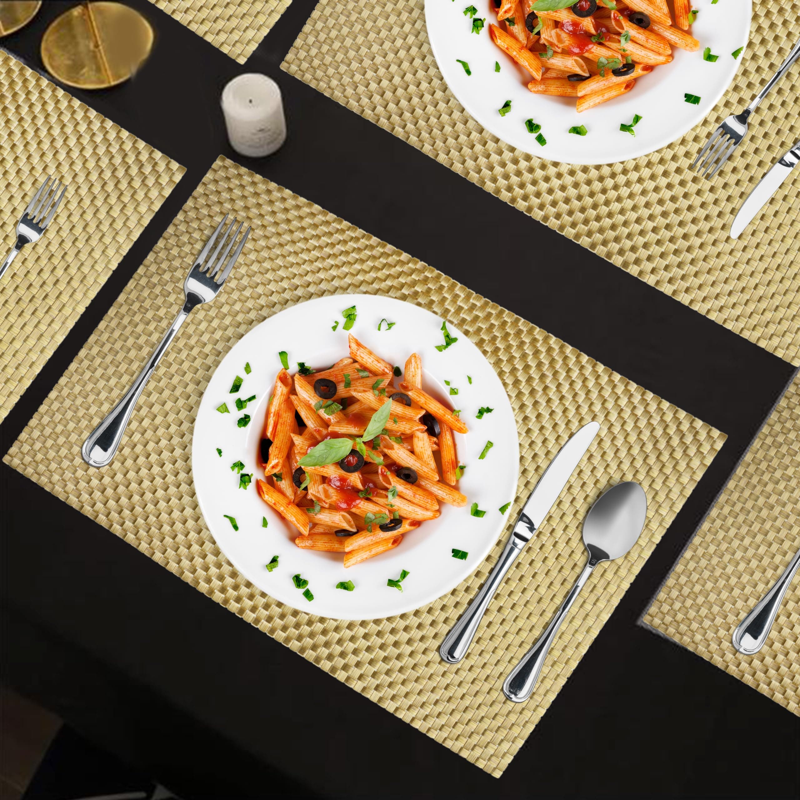 HomeCloud Placemats for Dining Table | PVC Placemats | Table Placemats | Placemats for Dining Table | Washable | Non-Slip Size 45 x 30cm (Check Gold, Set of 4)