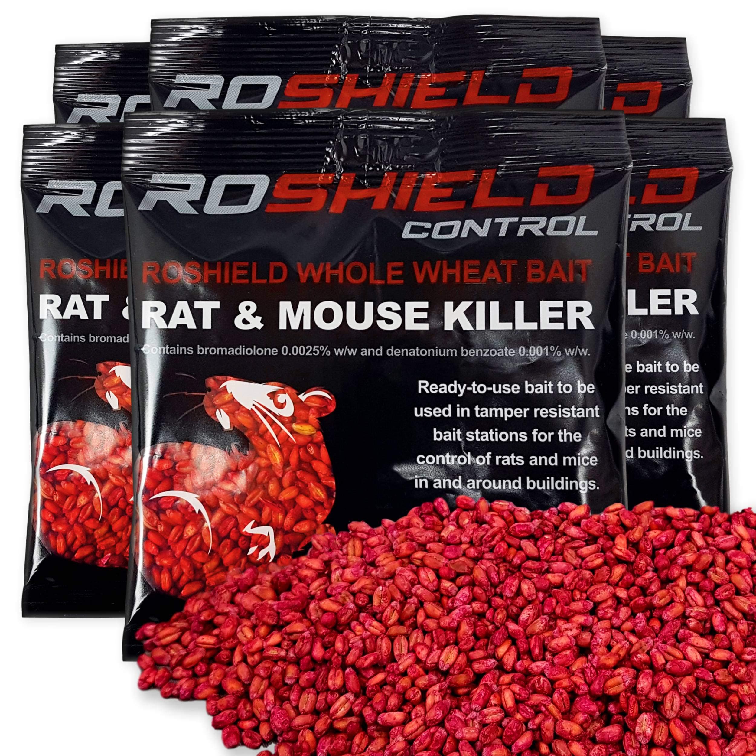 Roshield 2.25kg Whole Wheat Bait Control Sachets - Rat & Mouse Rodent Killer Poison Control - Fast Acting Maximum Strength (15 x 150g Packs)