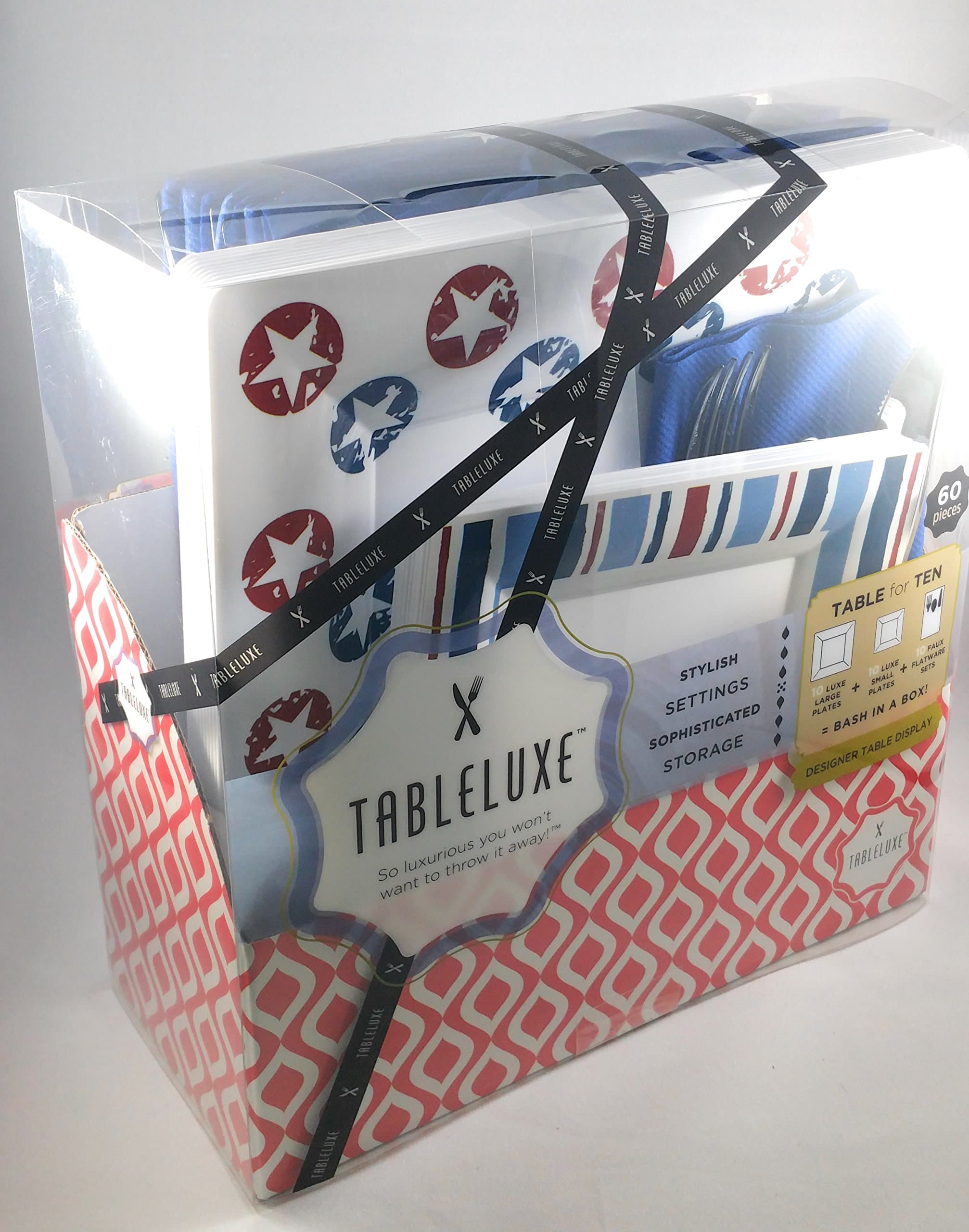 60 Piece Tableluxe Reusable, Disposable Designer Table Display Equipped With Plates, Cutlery & Napkins