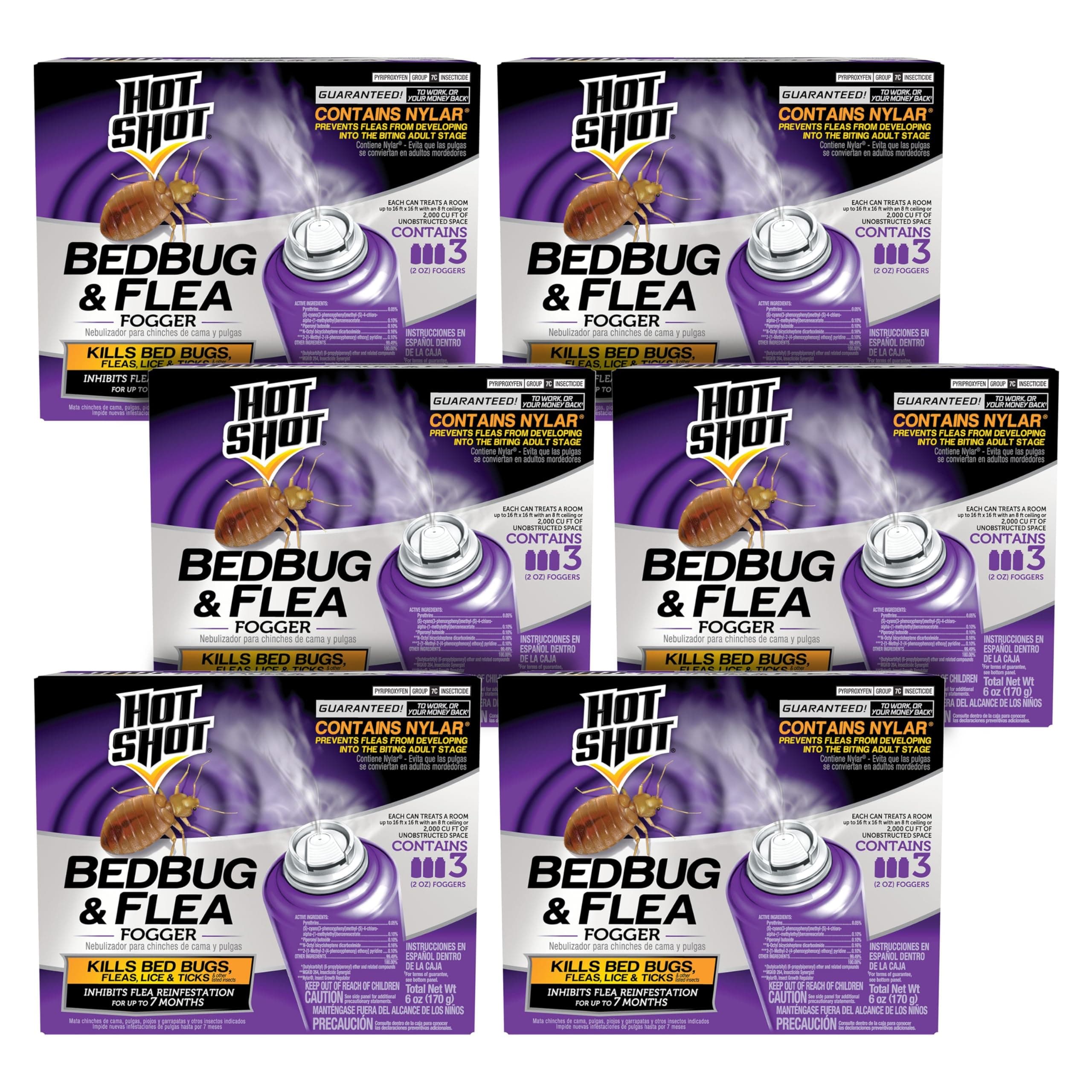 BedBug And Flea Fogger 3 Count-2 Ounce Cans, With Nylar, Inhibits Flea Reinfestation, 6 Pack