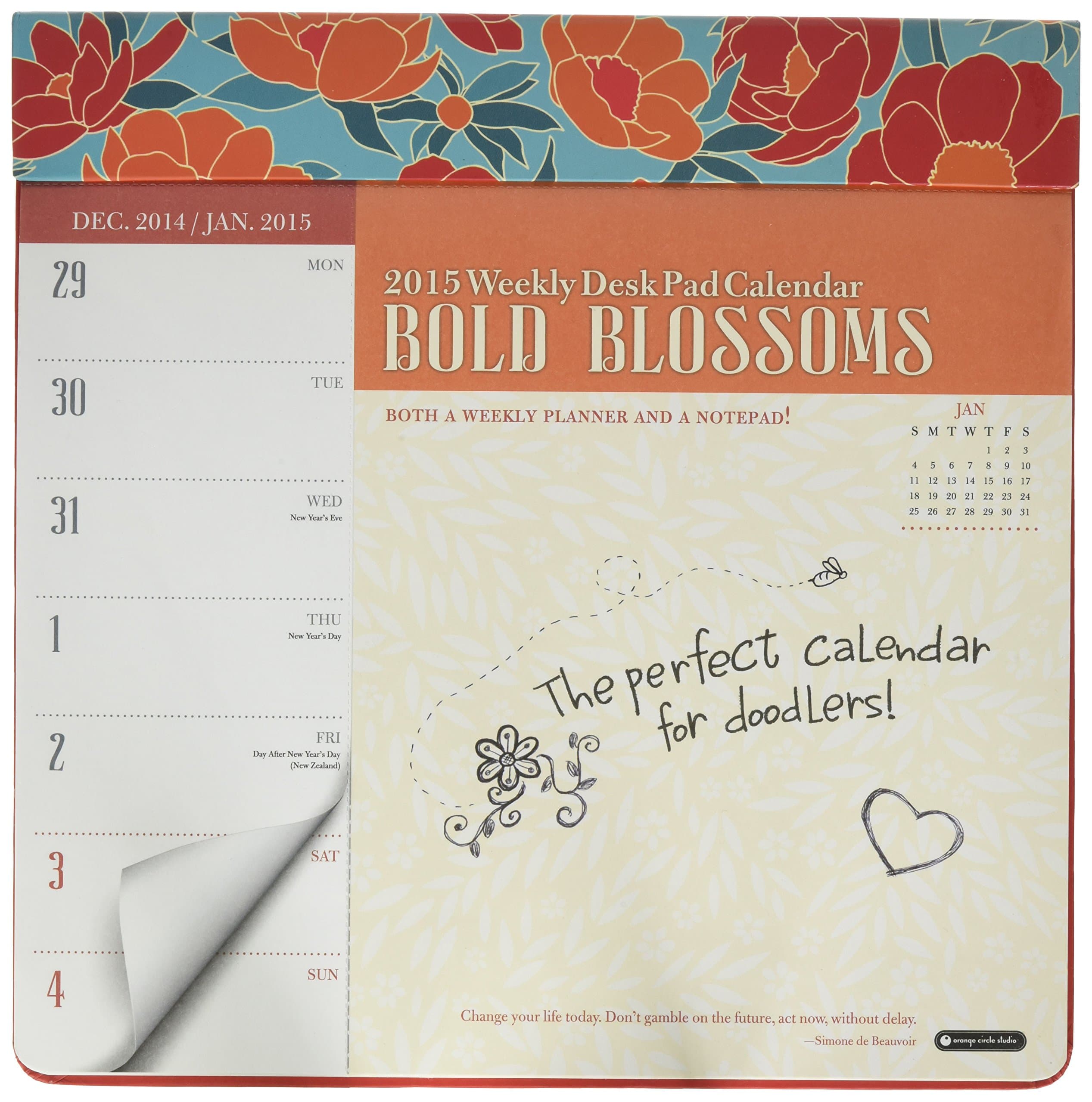 2015 Bold Blossoms Weekly Desk Pad Orange Circle Studios