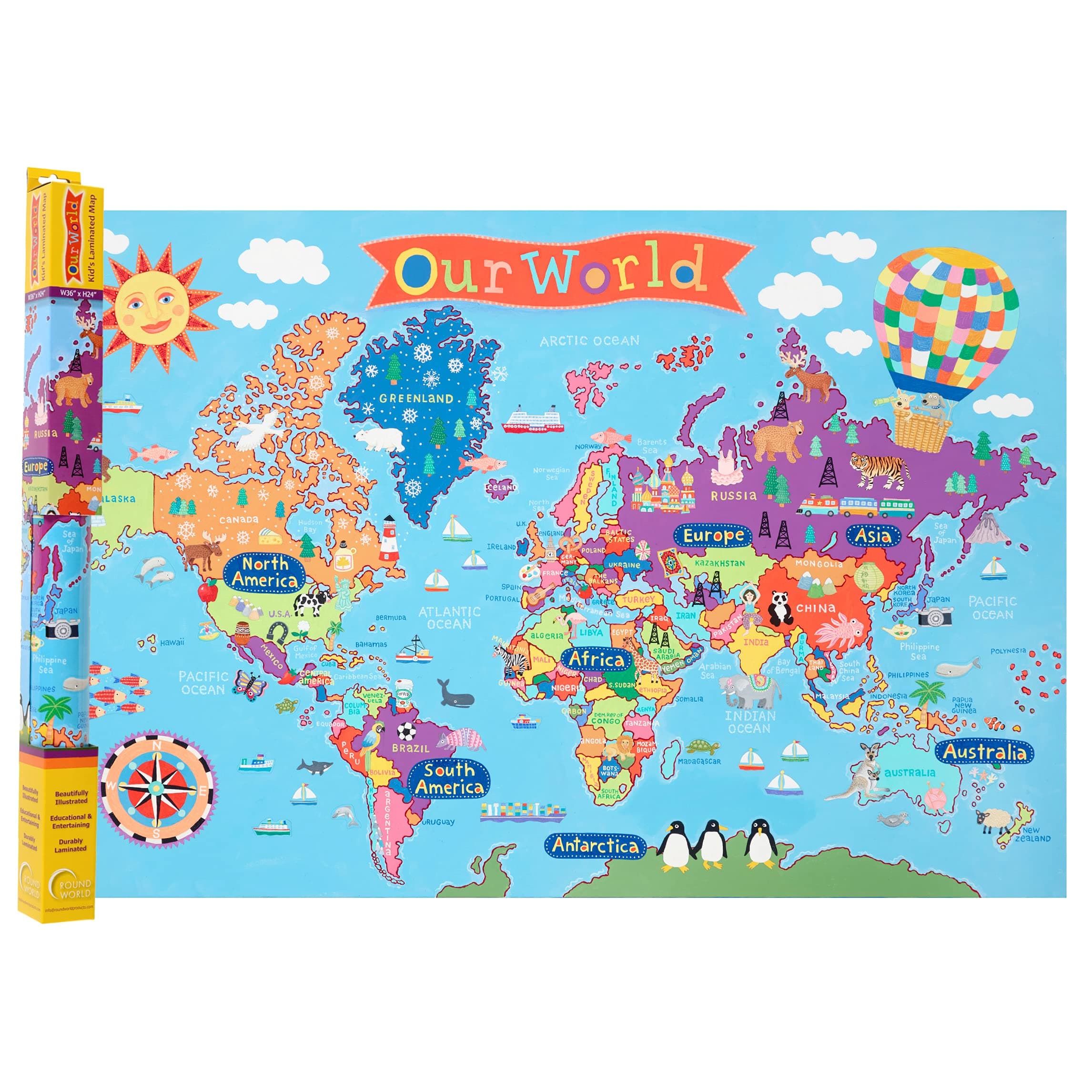 Waypoint Geographic Kids’ World Wall Map, Laminated Wall Map Poster for Kids, Informative Learning Resources, Illustrated Wall Map for Playroom and Classroom Decor, 24" x 36"