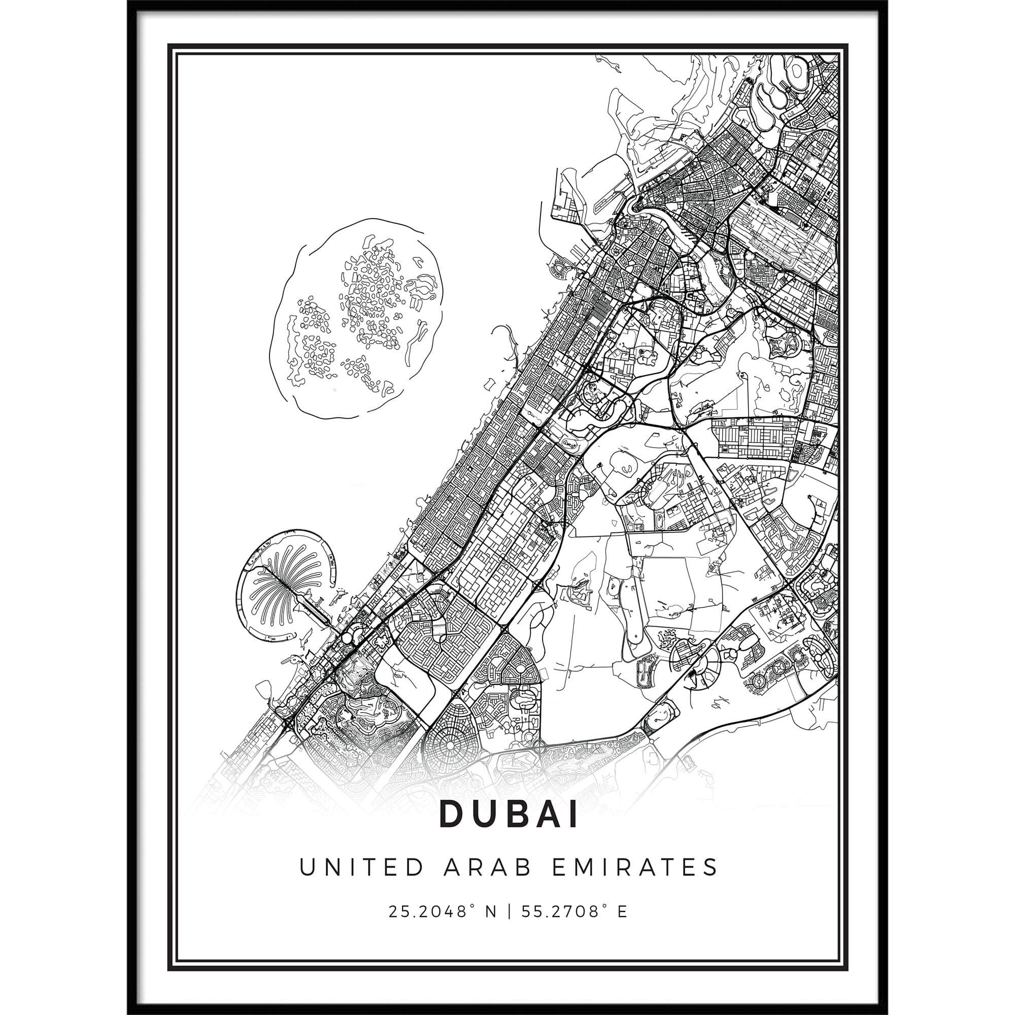 Squareious Dubai map Poster Print | Modern Black and White Wall Art | Scandinavian Home Decor | United Arab Emirates City Prints Artwork | Fine Art Posters 11x14