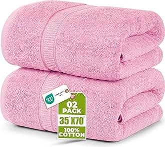 Luxurious Jumbo Bath Sheet 2 Piece, 600 GSM, 35 by 70 Inches, 100% Ring Spun Cotton, Highly Absorbent and Quick Dry Extra Large Bath Towel, Super Soft Towel, Pink