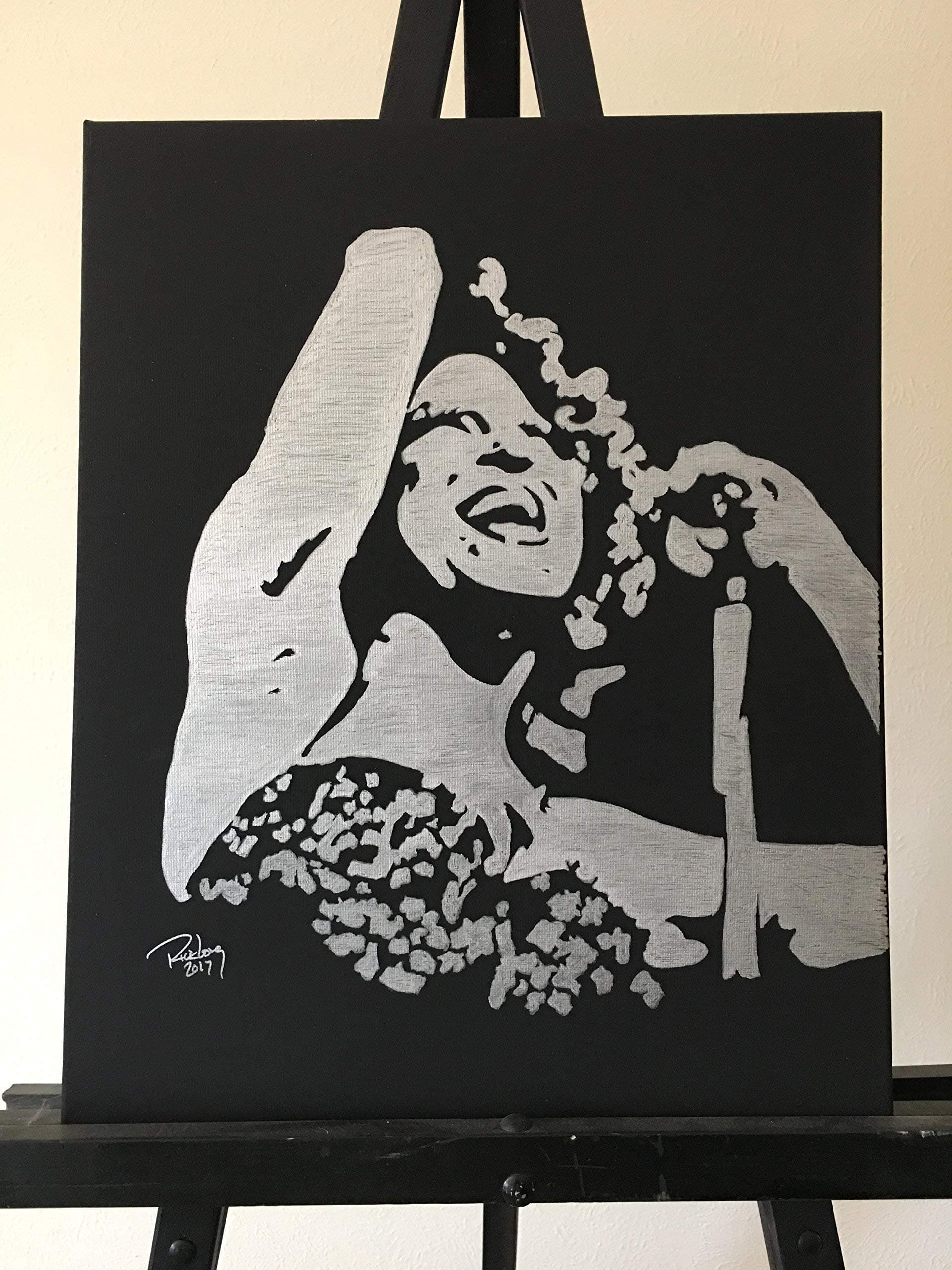 "Divinity NYC 1972" featuring BETTE MIDLER!! ORIGINAL HAND PAINTED 16" X 20" Silver Marker on BLACK stretched canvas. READY TO FRAME!!