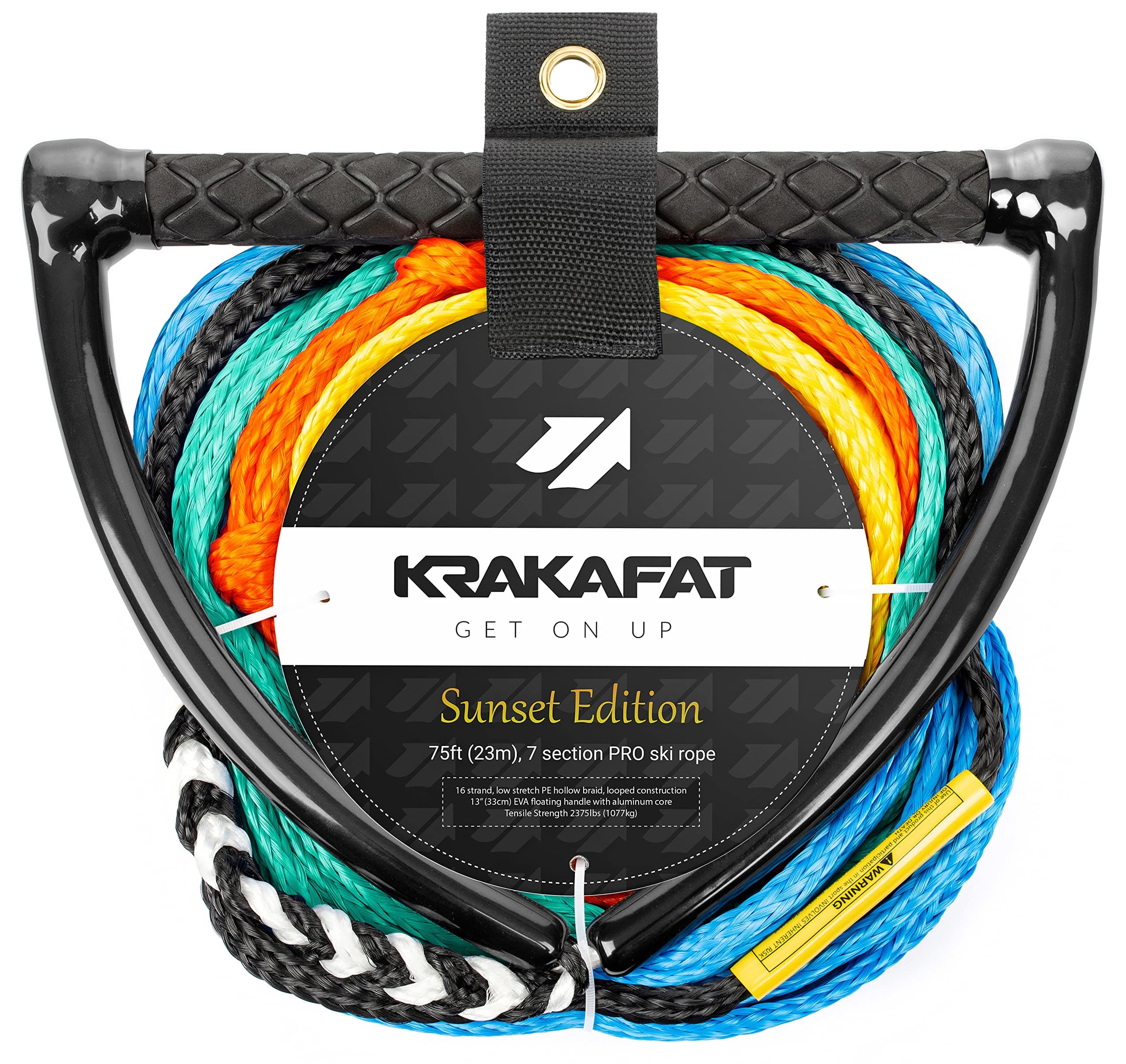 75ft Water Ski Rope, Wakeboard Rope - 7 Sections with 13" EVA Diamond Grip Floating Handle - 1-2 Rider Tube Tow Rope for Tubing - Boat Tow Rope for Kneeboard