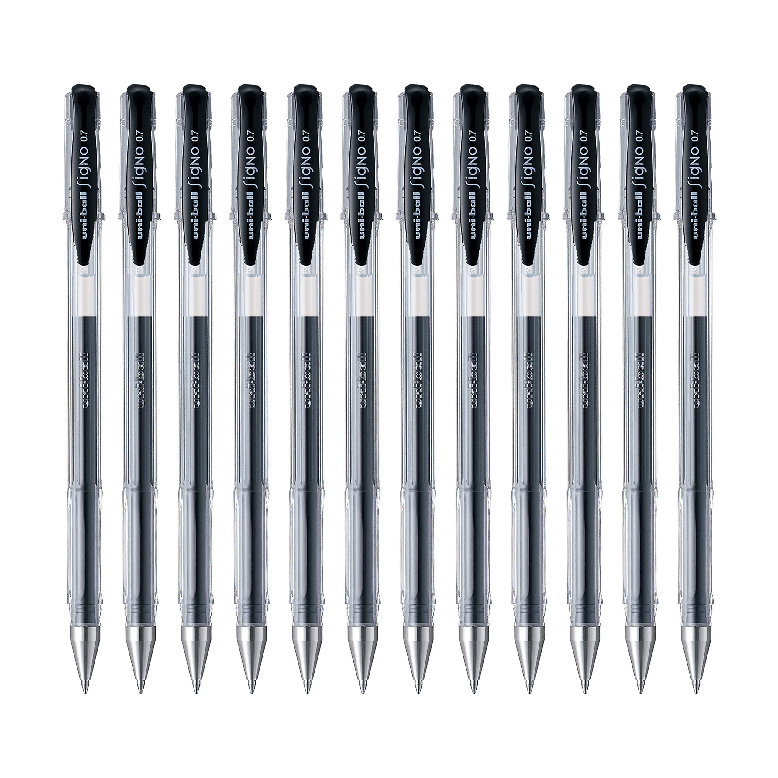 Signo UM-100 0.7 mm Gel Pens, Black Ink, Pack of 12