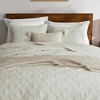 WDCOZY 100% Cotton Twin Size Quilt Set - Beige Pre-Washed Soft Lightweight Modern Bedspread, Farmhouse Country Rustic Coverlet, Textured Like Linen, Shabby Chic Gauze Bedding, 2 Pieces