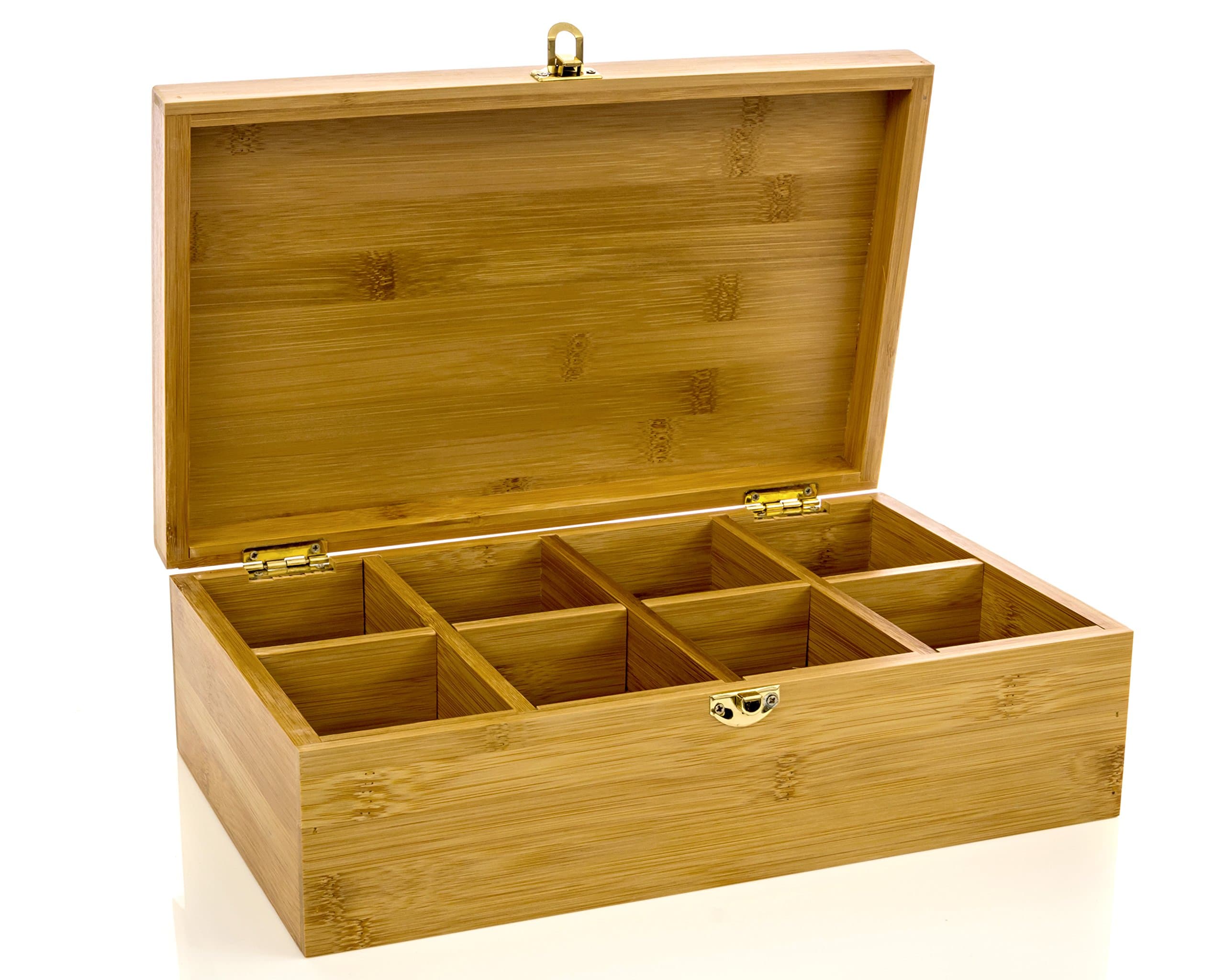 Tea Box, Tea Holder with Bamboo Lid 8 Compartment with Stylish Lock Multipurpose Storage By Intriom Bamboo Collection