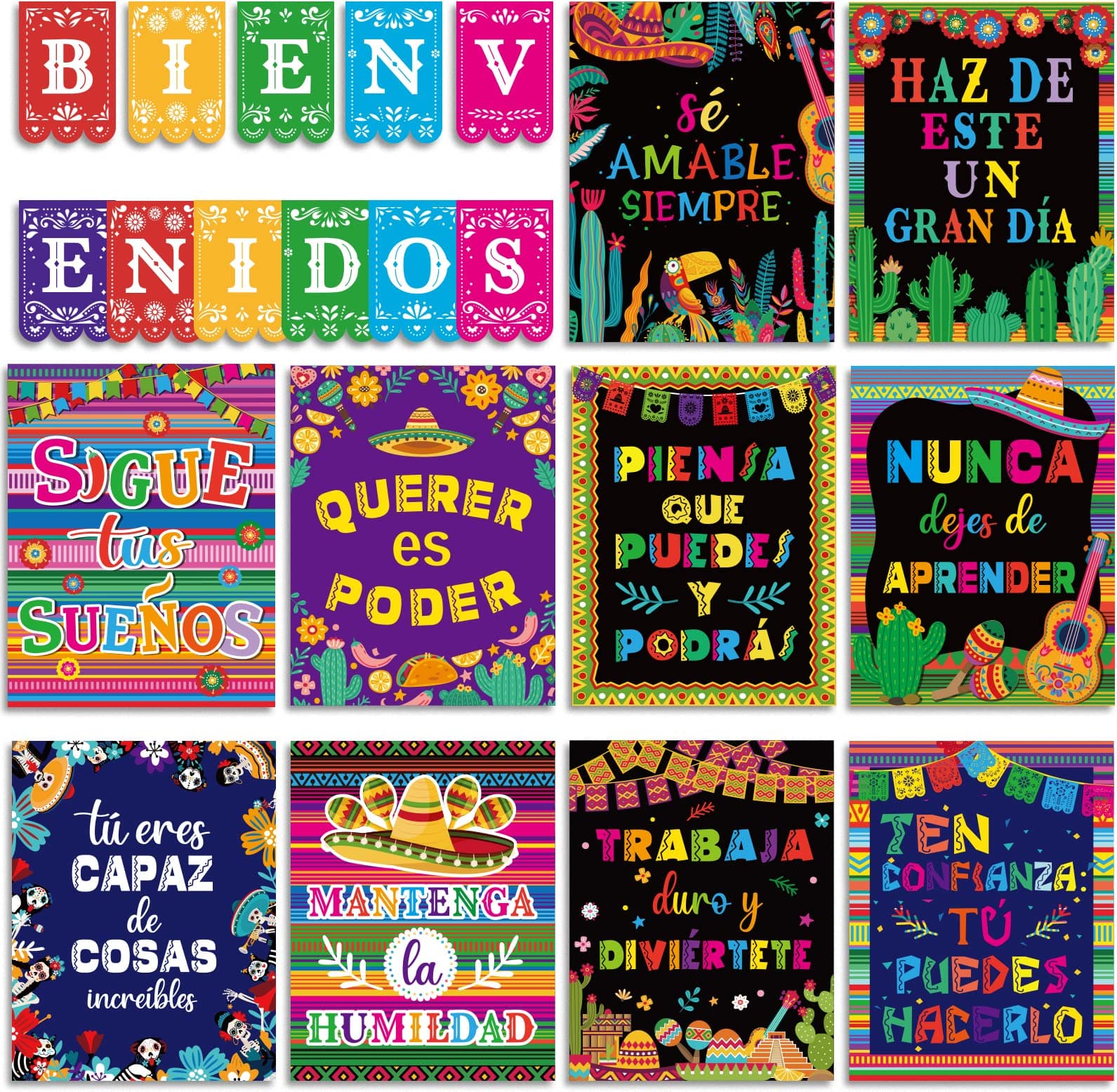 21 Pieces Bienvenidos Inspirational Spanish Posters