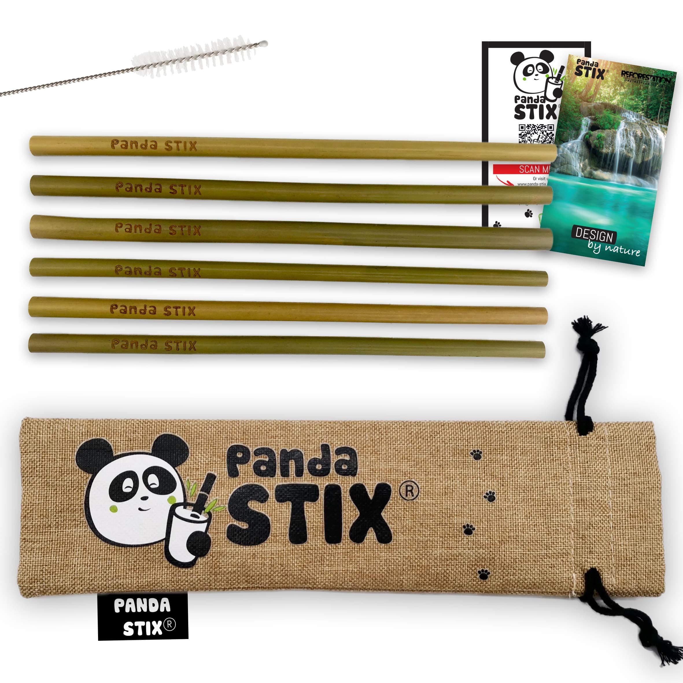 Reusable Bamboo Drinking Straws | 100% Natural, Eco Friendly & Biodegradable | Organic Straw Set | Includes Cleaning Brush & Straws Storage Case Bag | Dishwasher Safe | Plastic Free | Panda STIX
