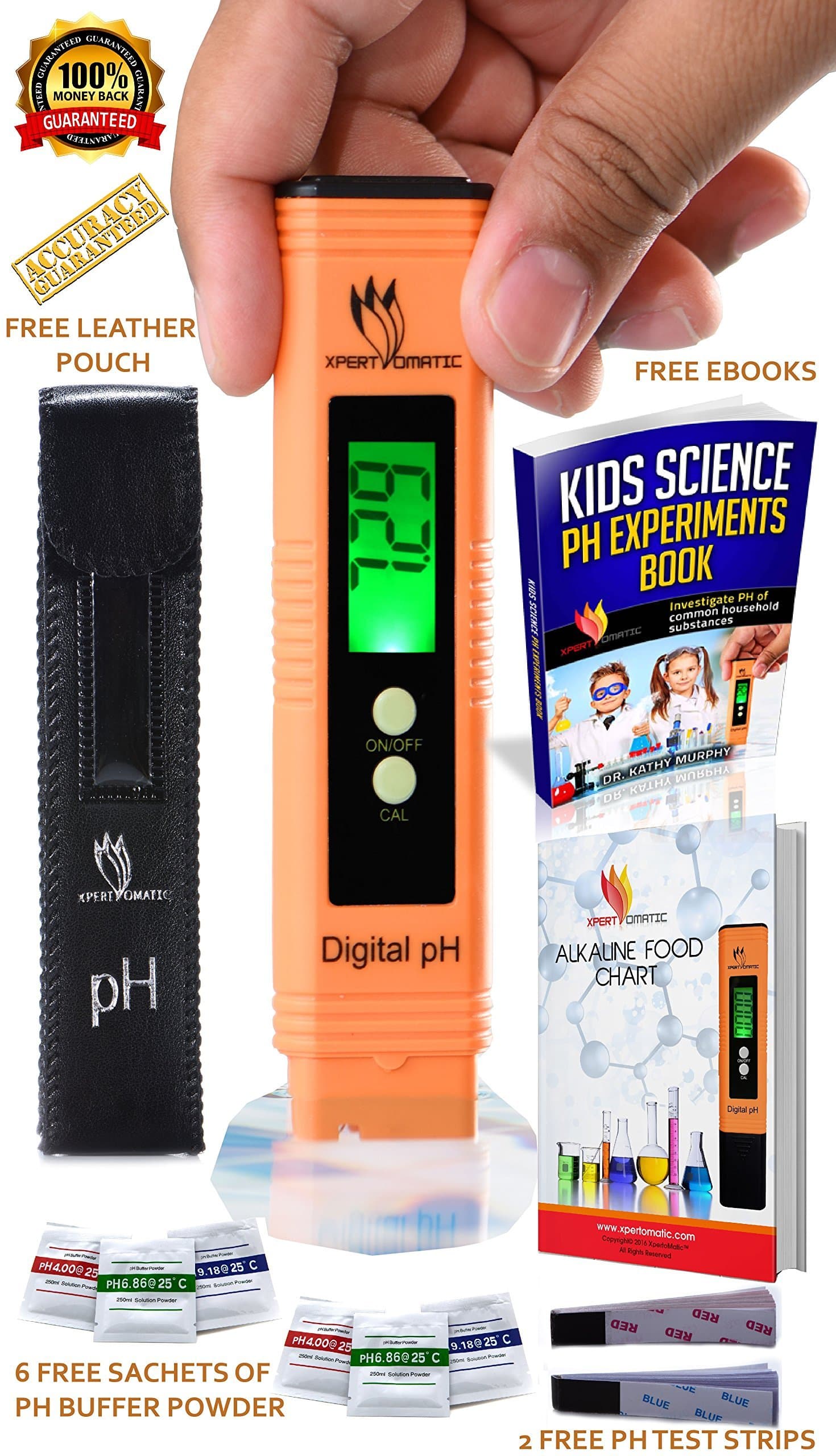 BLOWOUT OFFER - Digital pH Meter Kit | High Accuracy pH Tester Range 0-14 | Hydroponics, Aquarium, Swimming Pool, Water Quality Test with ATC | 6 Sachets of pH Buffer Solution Powder | Extra Battery