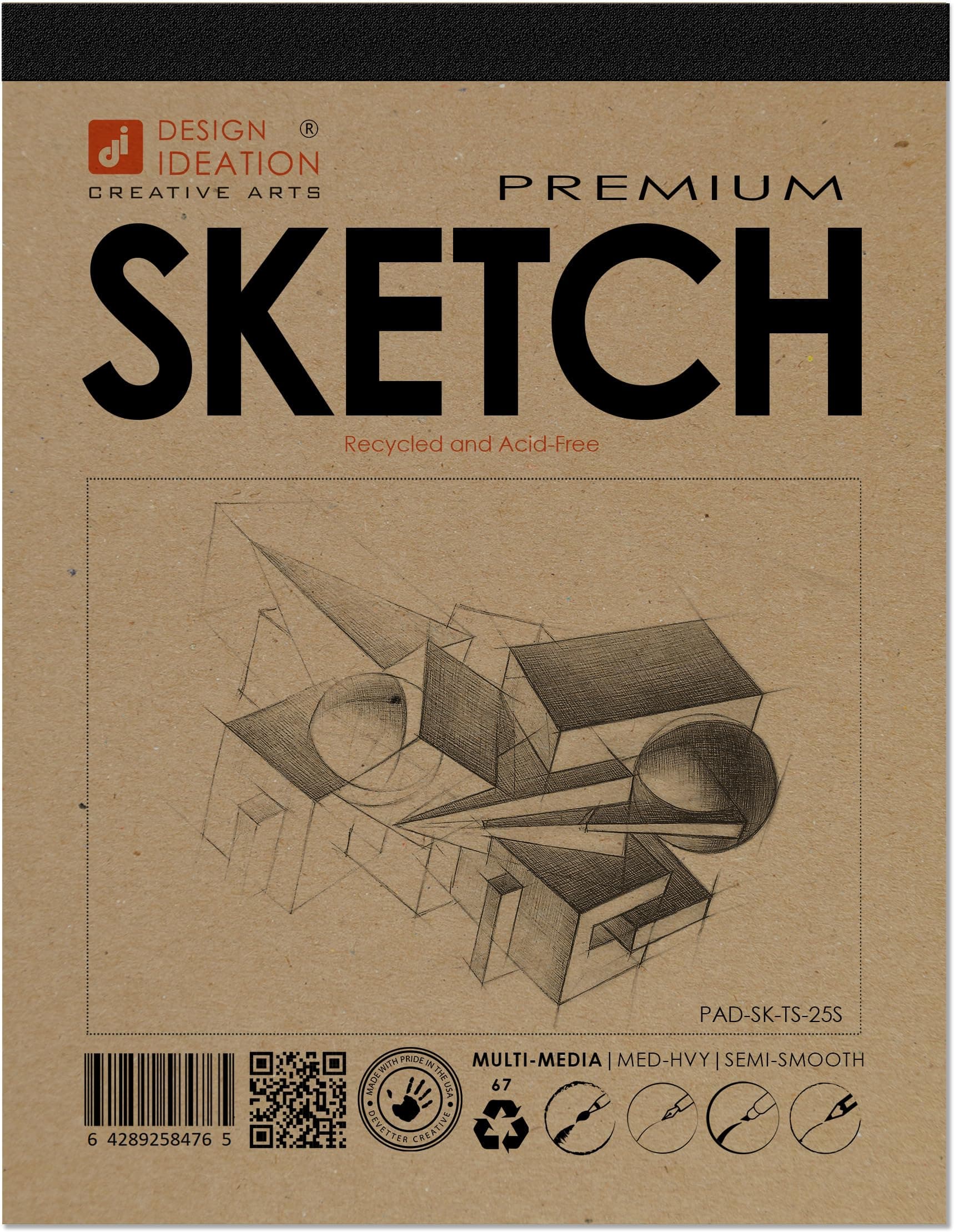 Design Ideation Sketch PAD. Removable Sheet. Premium Paper. Smart-Bind Reinforced Lay Flat Binding. (8.5" x 11") PAD-2550-TS (1 PAD)
