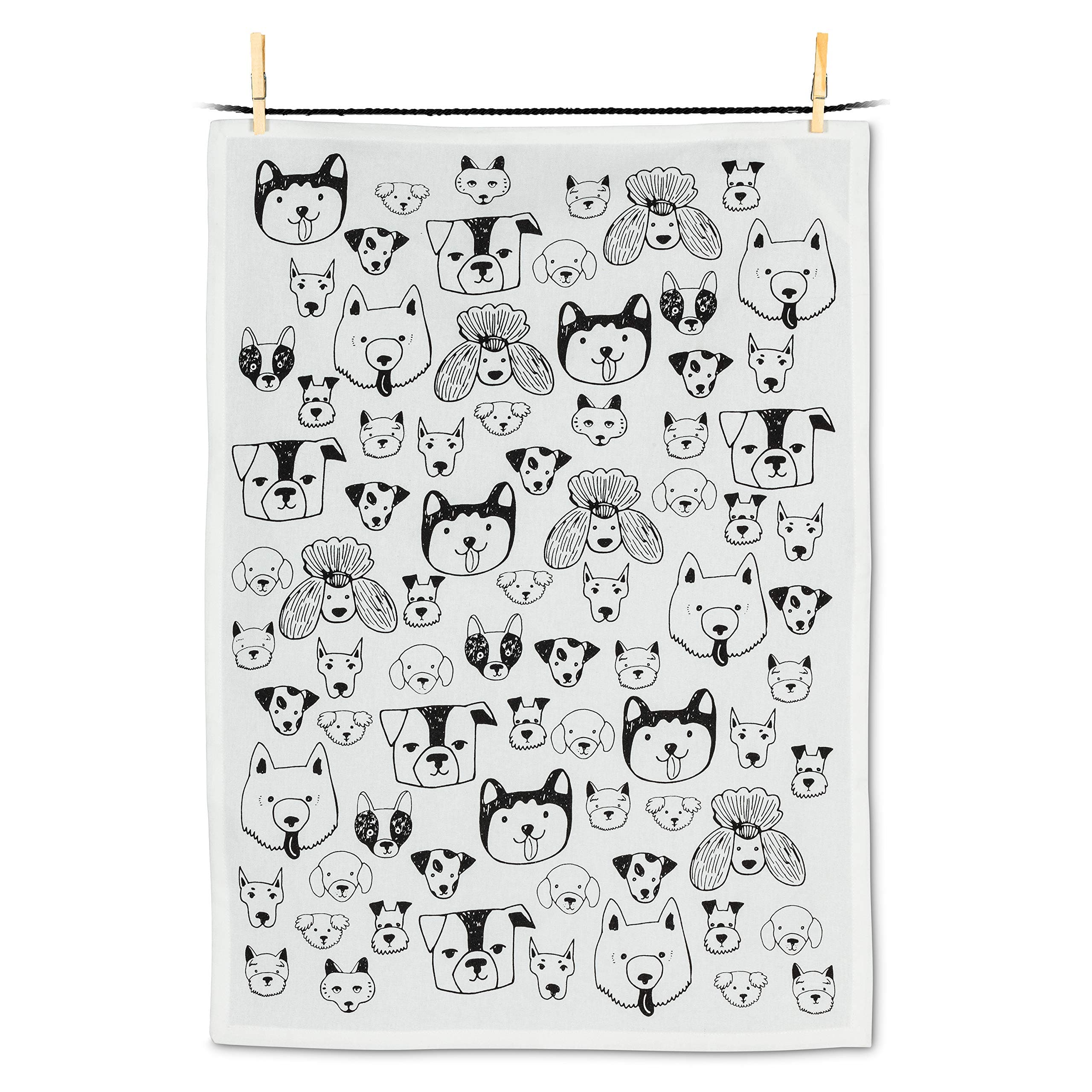 Abbott Collection 56-KT-AB-59 Simple Dog Faces Tea Towel, 20x28 inches L, White/Black
