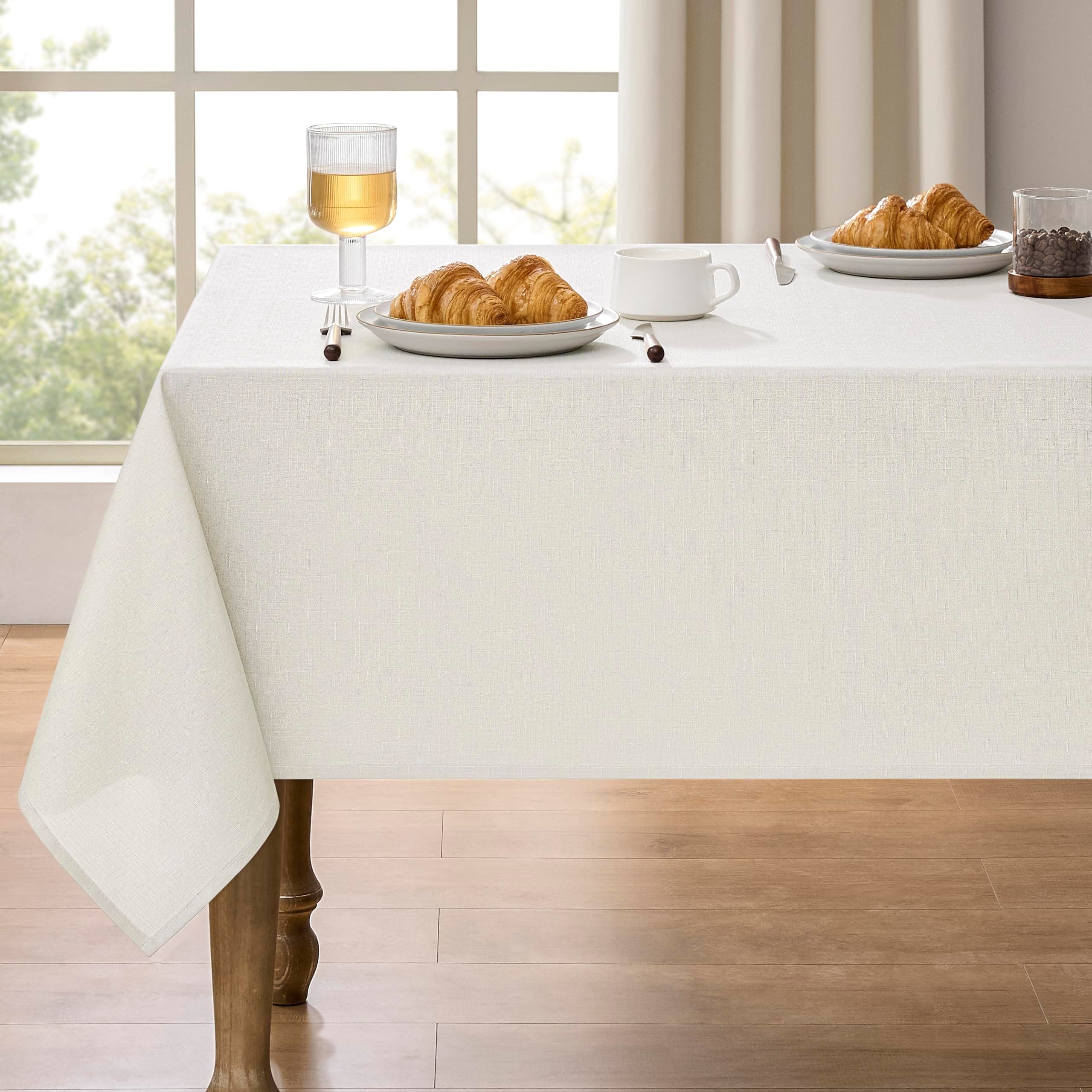 Faux Linen Waterproof Tablecloth,Ivory,84" x 60" (Rectangular)