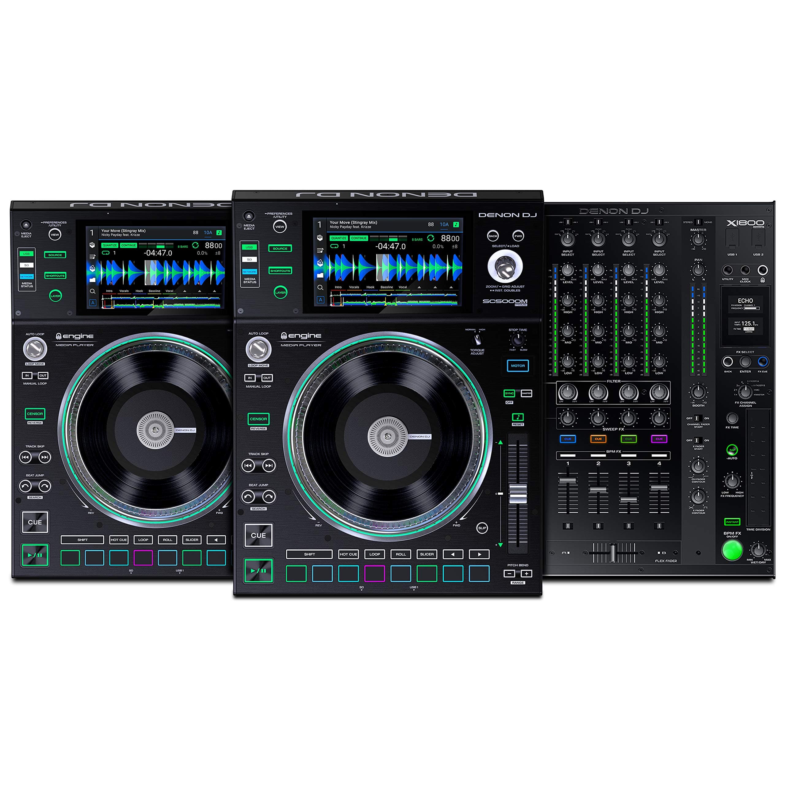 Denon DJ SC5000M & X1800 Bundle | Complete DJ System Including a Rane DJ X1800 Mixer and 2 SC5000M Media Players